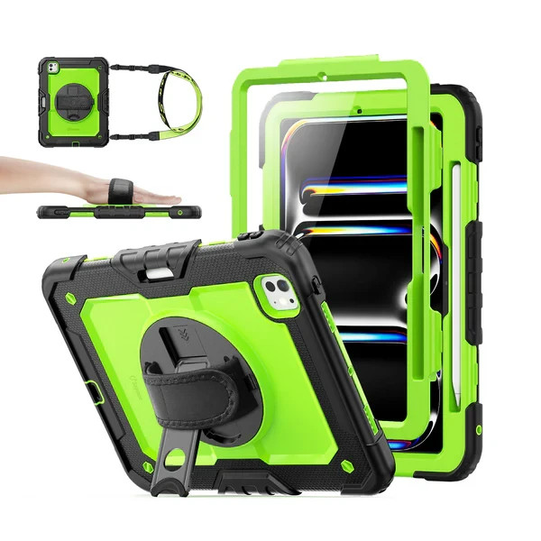 iPad Pro 11 Inch (M5/M4) Rugged Case with Adjustable Hand Strap - Green