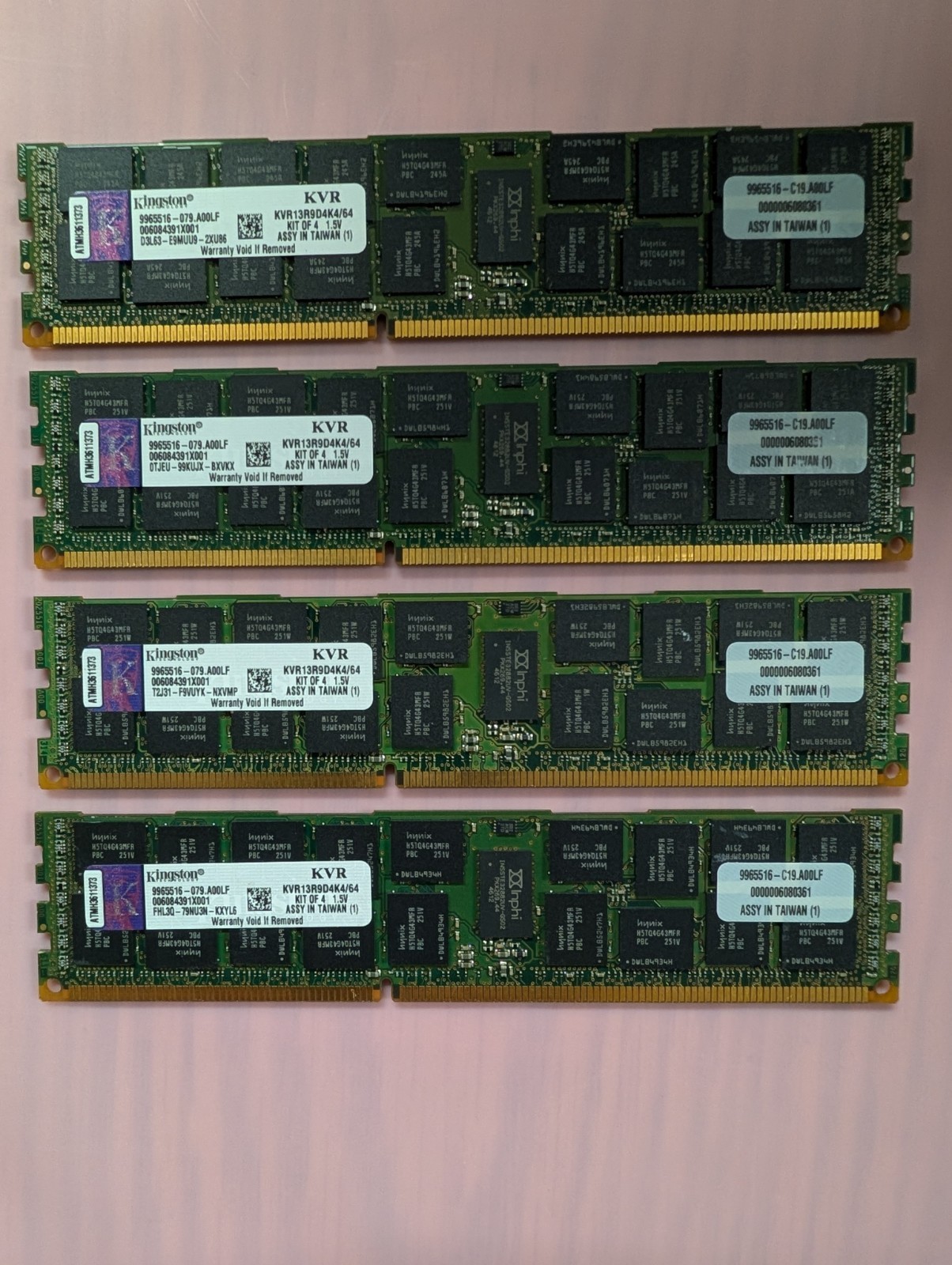 Kingston 64GB Kit 4x16GB PC3-10600R DDR3-1333 ECC REG Server Memory KVR13R9D4/16