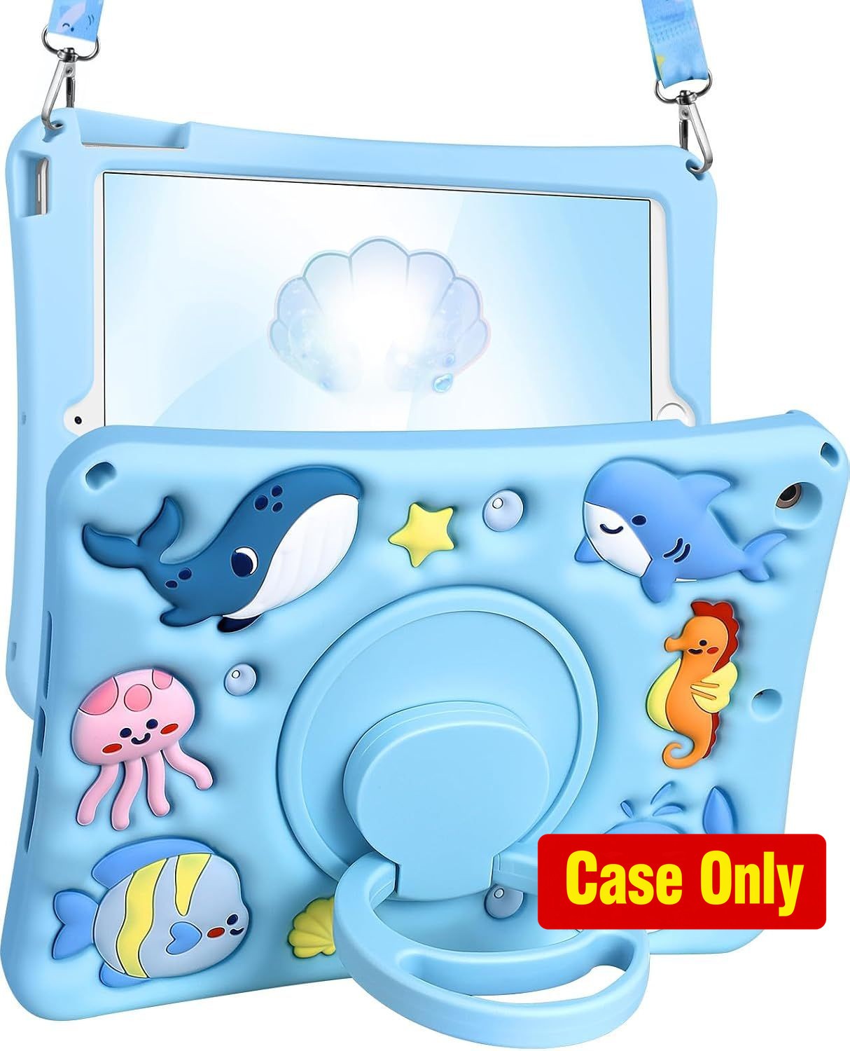 Cute Kawaii 3D Ocean Design Case for 10.2 Inch iPad 7th/8th/9th Gen with Stand