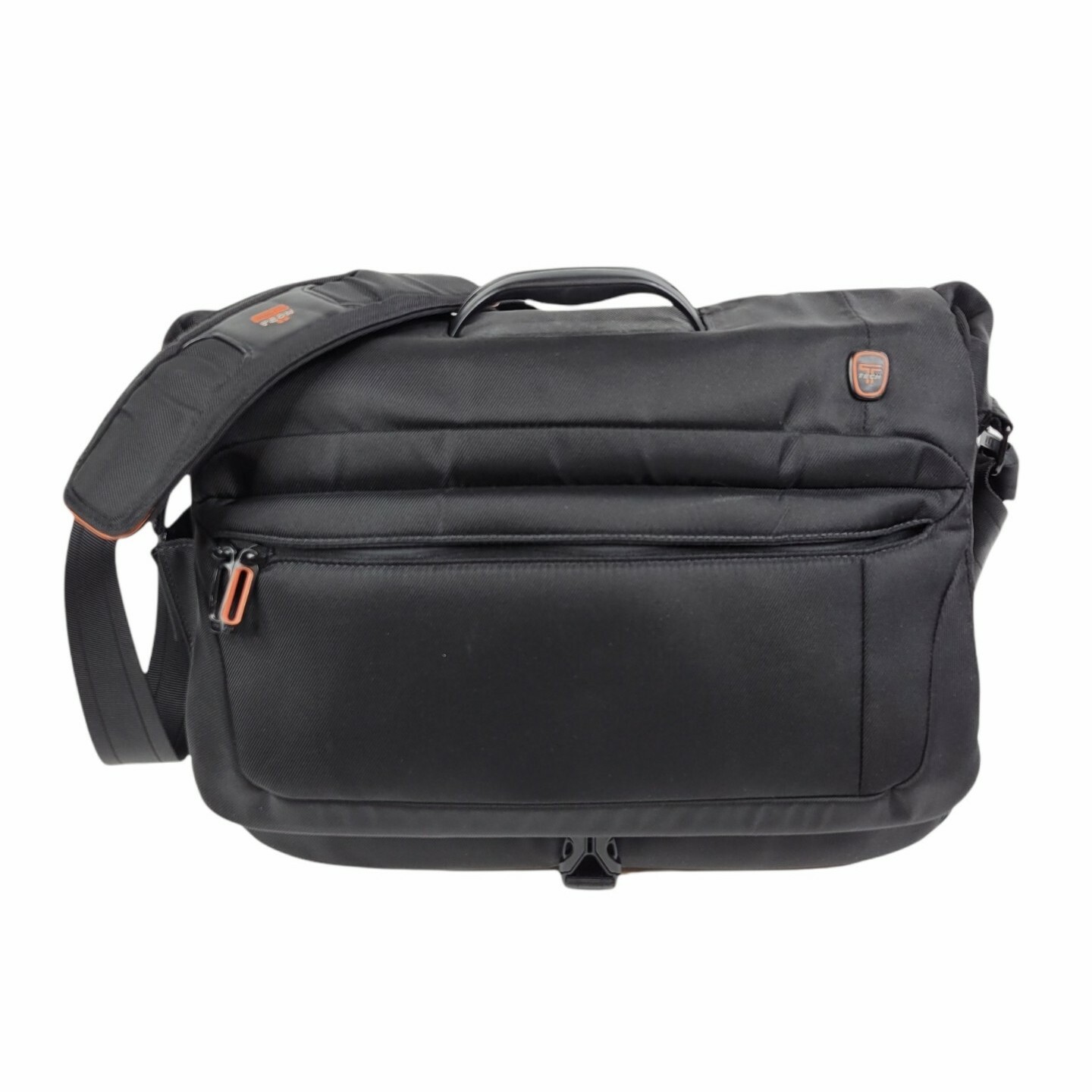 T Tech By Tumi Messenger Crossbody Shoulder Bag 5616D Black With Orange Lining