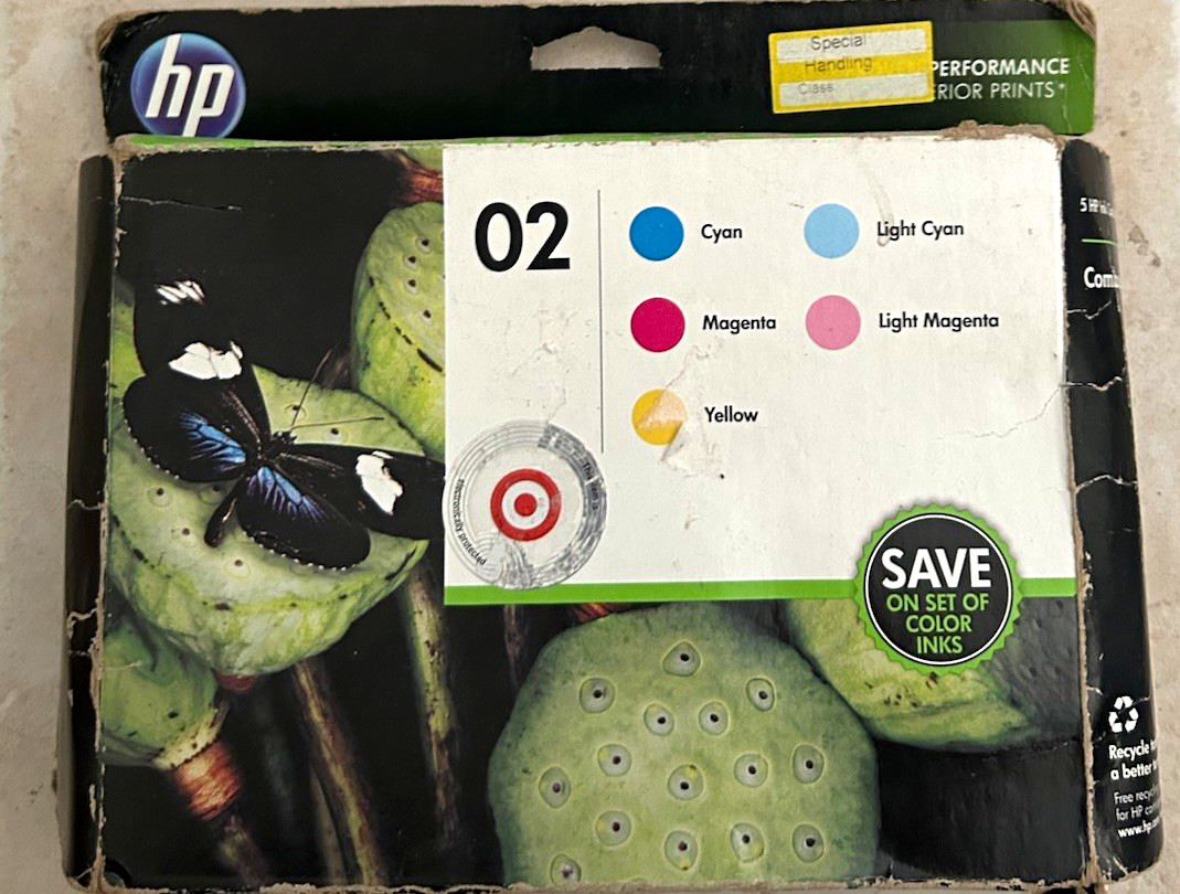 HP 02 Genuine/Original Ink Cartridge Set Cyan Lt Cyan Magenta Lt Magenta Yellow