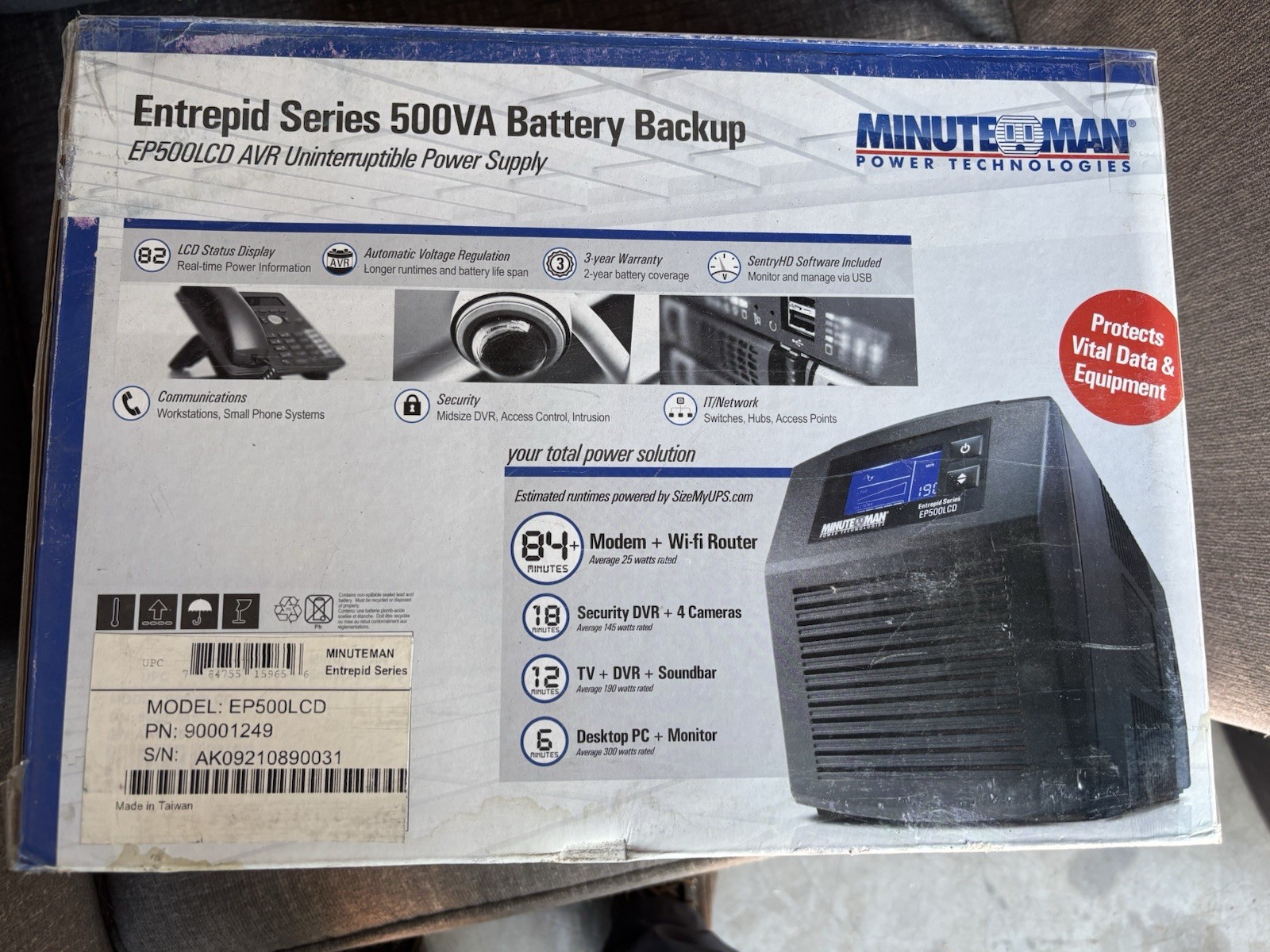 Minuteman EP500LCD | Entrepid Line Interactive Tower UPS, 500VA