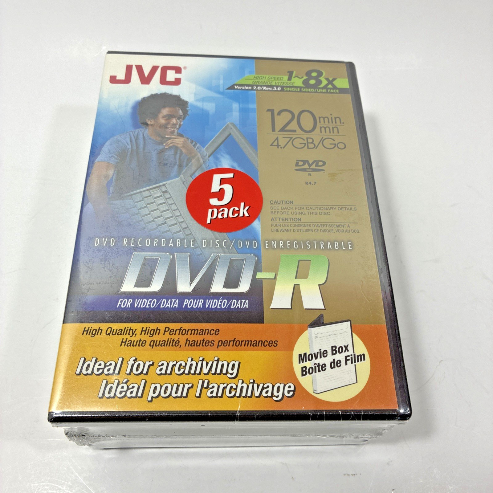 5 Pack JVC Blank Recordable DVD-R 4.7 GB 1~8x 120 minutes Sealed in Tall Cases