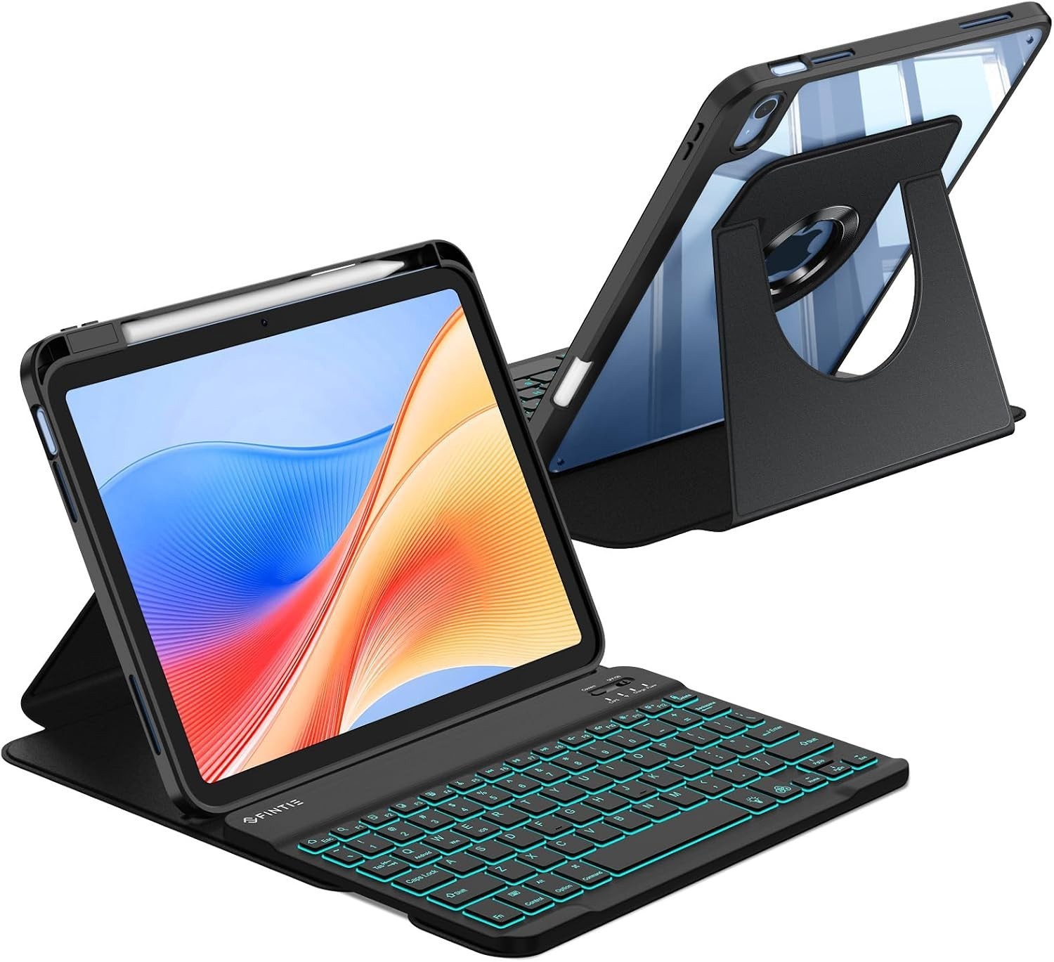 Rotating Backlit Keyboard Case for iPad (A16) 11th Gen/iPad 10th Gen Clear Cover