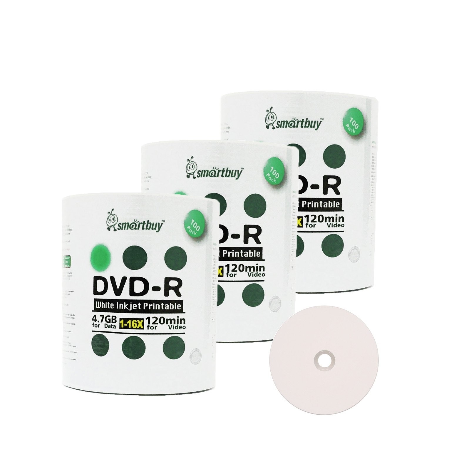 Smart Buy 300 Pack DVD-R 4.7gb 16x White Printable Inkjet Blank Media Record ...