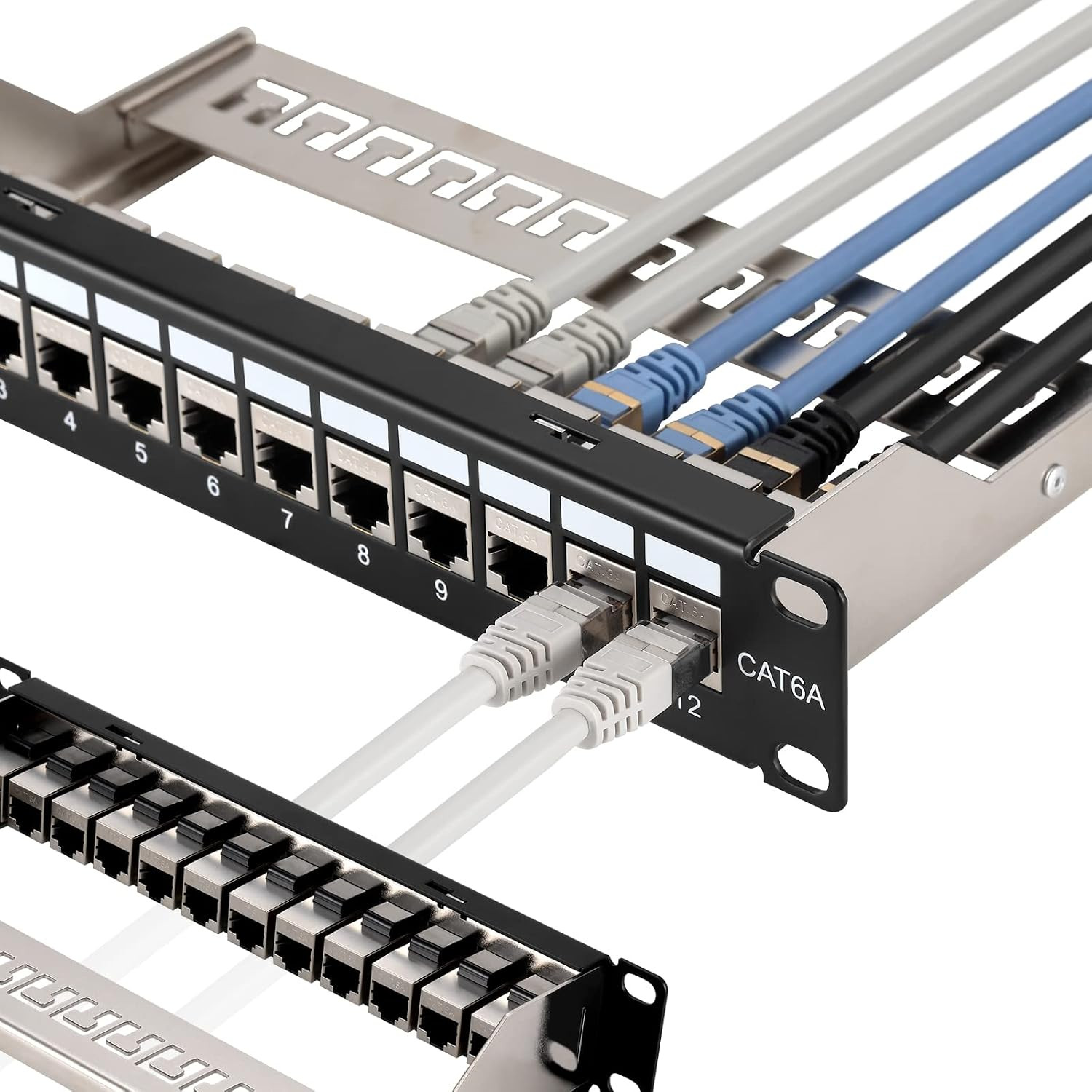 Mini 12 Port Cat6A Patch Panel with Inline Keystone 10G Support, Shielded 10-Inc