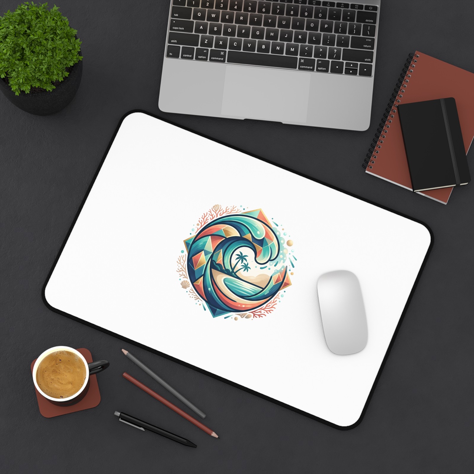 Tropical Wave Mandala Desk Mat | Beach Palm Surf Mousepad