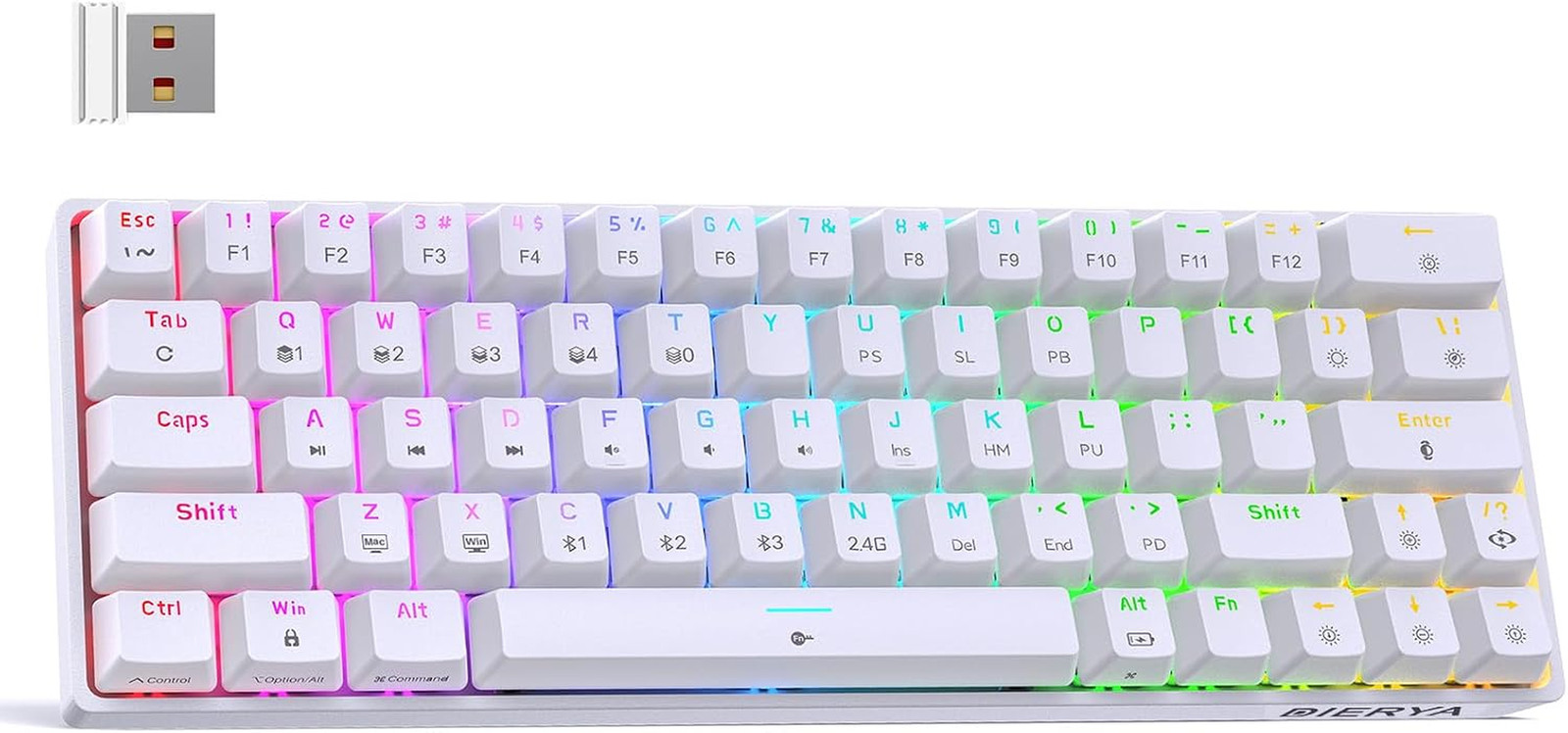 DK63 60% Wireless Mechanical Keyboard with RGB Backlight - White