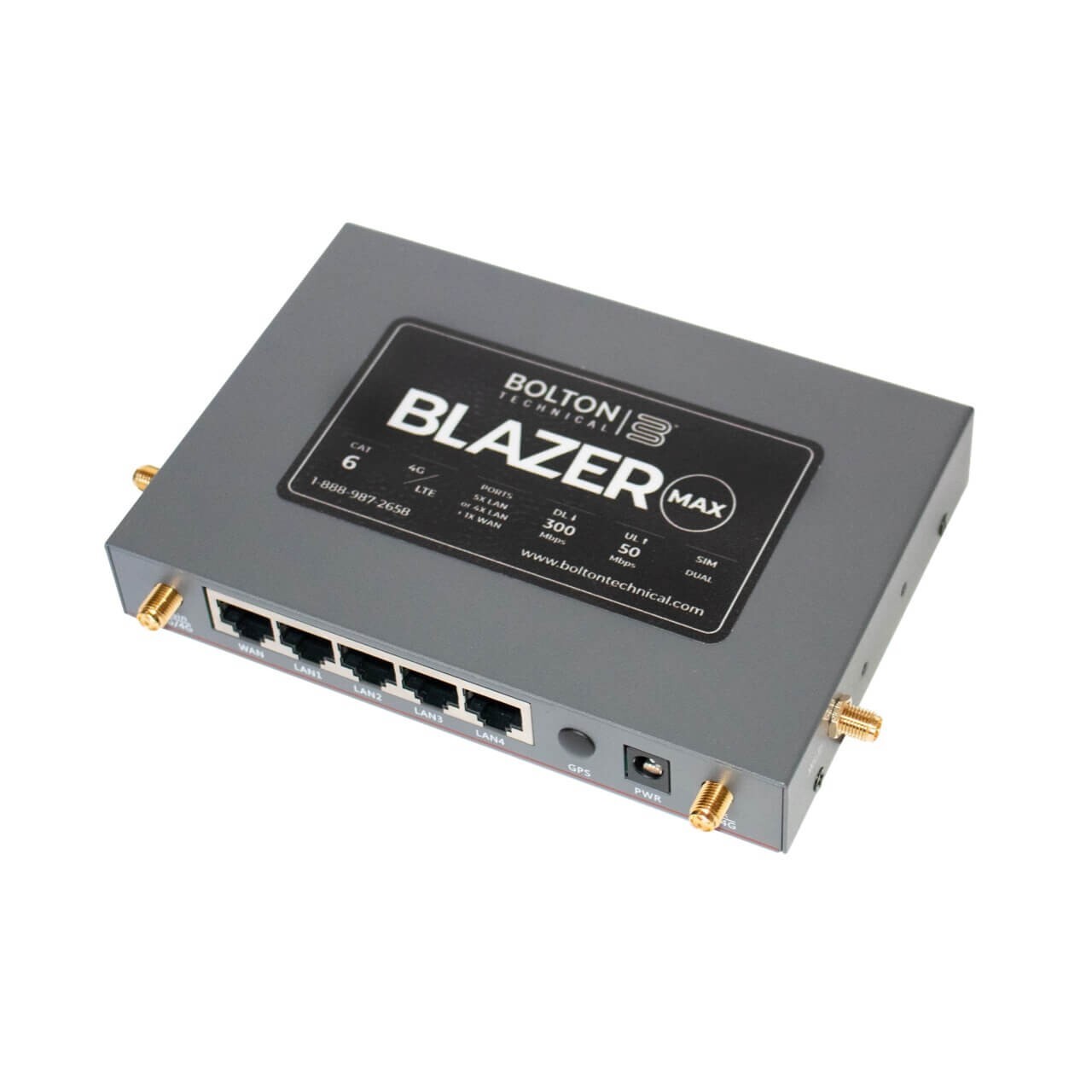The Bolton Blazer Max 4G LTE Cellular Router (Dual SIM. CAT6 LTE. 5X LAN)
