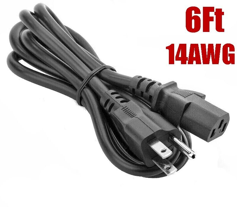 6Ft Heavy duty 14AWG 5-15P to C13 IEC320 PC Monitor Computer TV Power Cord Cable