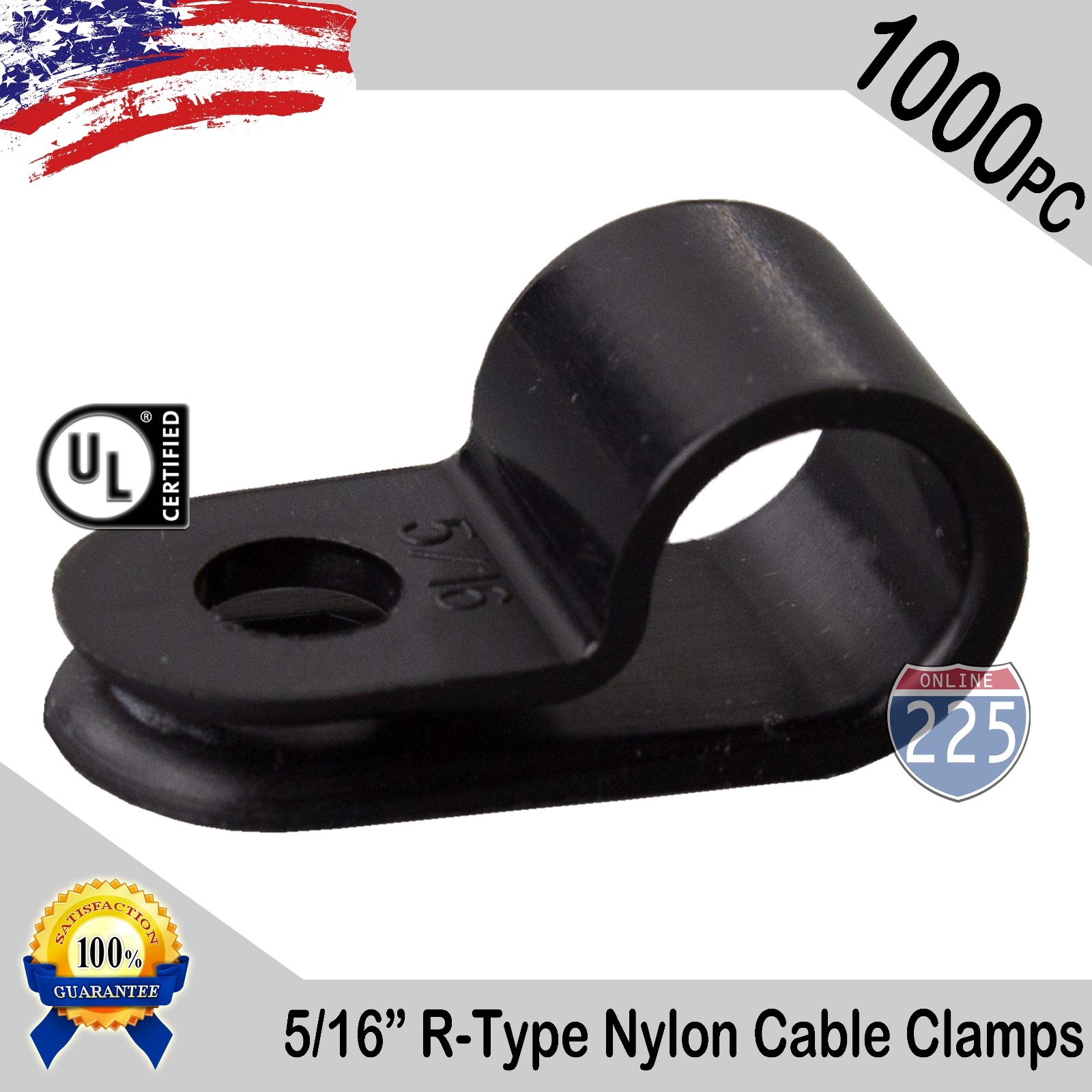 1000 PCS PACK 5/16" Inch R-Type CABLE CLAMPS NYLON BLACK HOSE WIRE ELECTRICAL UV