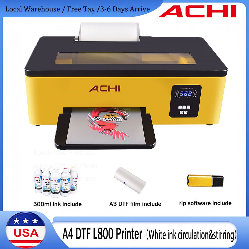ACHI A4 DTF Printer Machine For Epson L800 Head Direct to Transfer Film CMYKW+W