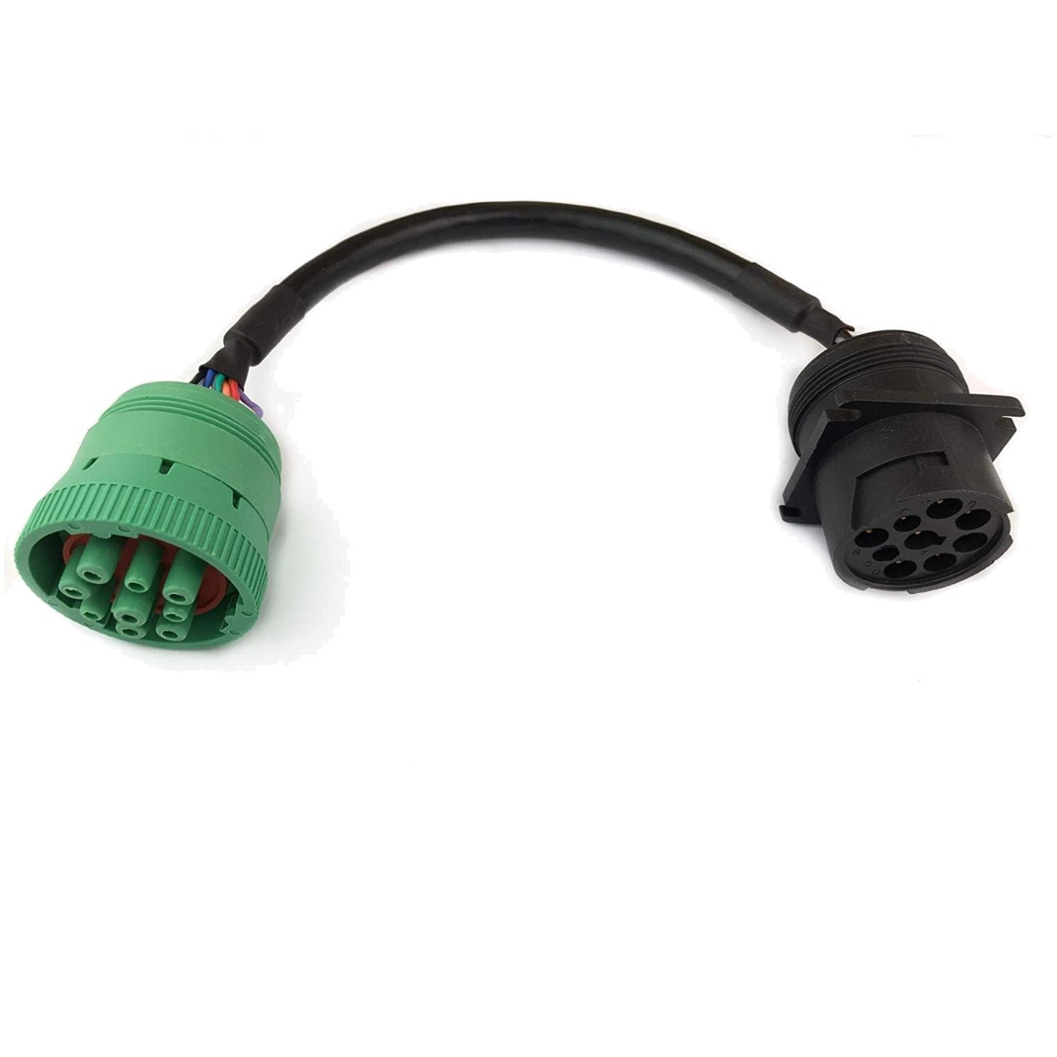 9-Pin J1939 Adapter Cable - Type 1 Black to Type 2 Green for Truck Diagnostics