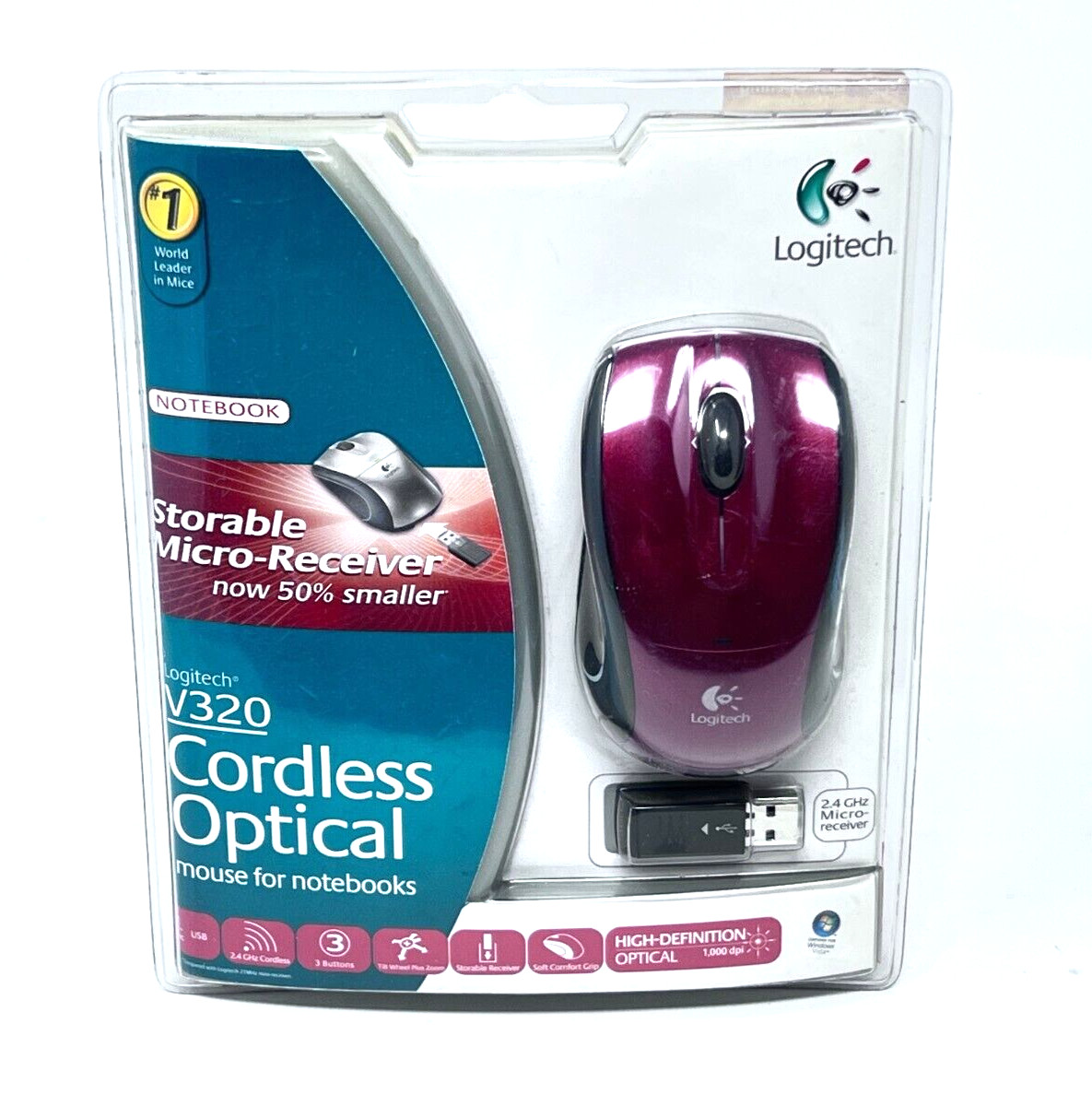 Logitech V320 (Red) Cordless Optical Mouse for NOTEBOOK 2.4 GHz Micro Receiver