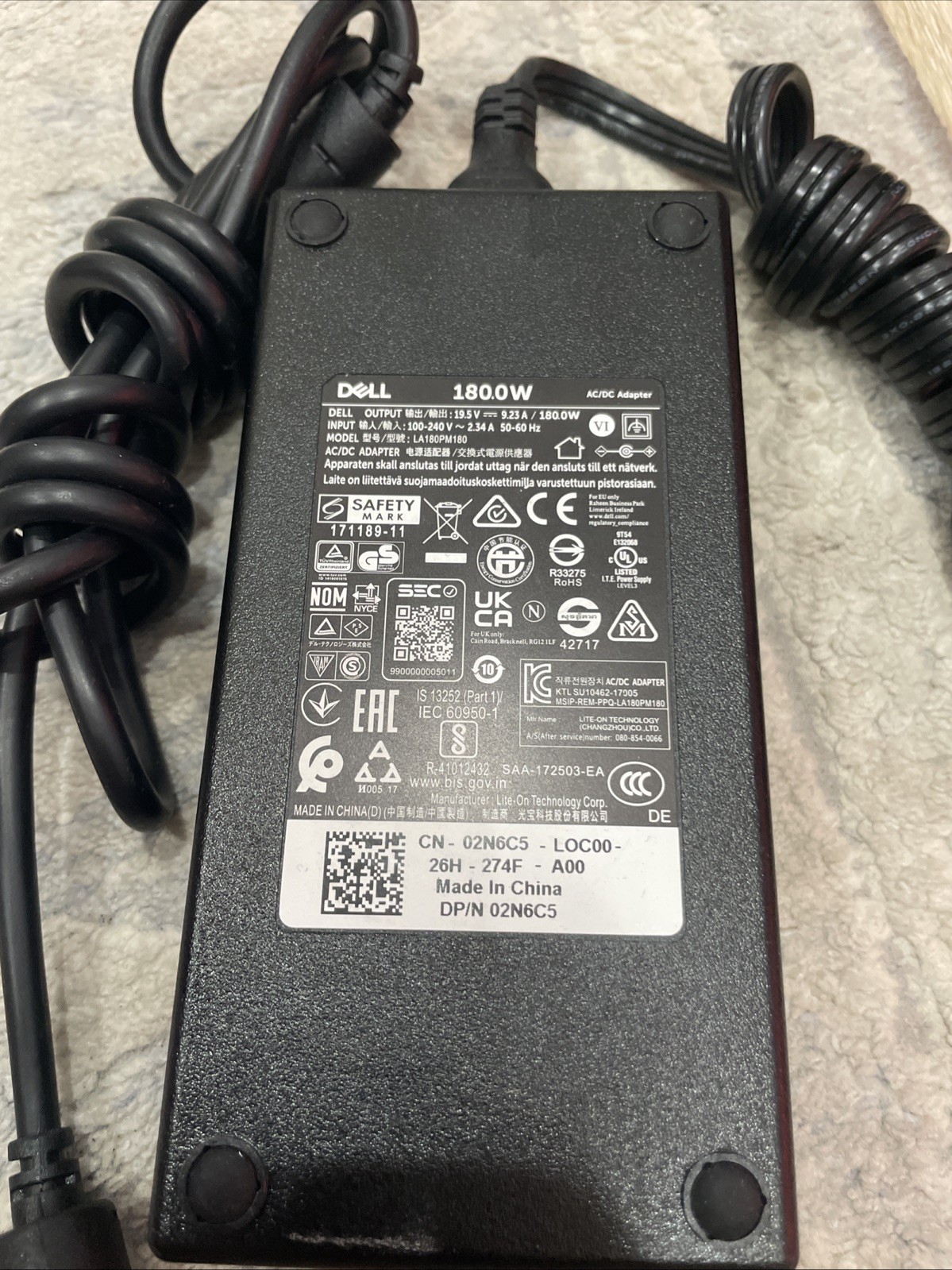 New Genuine 180W AC Charger for Dell Precision 7520 7530 7510 NDFTY 7.4*5.0mm US