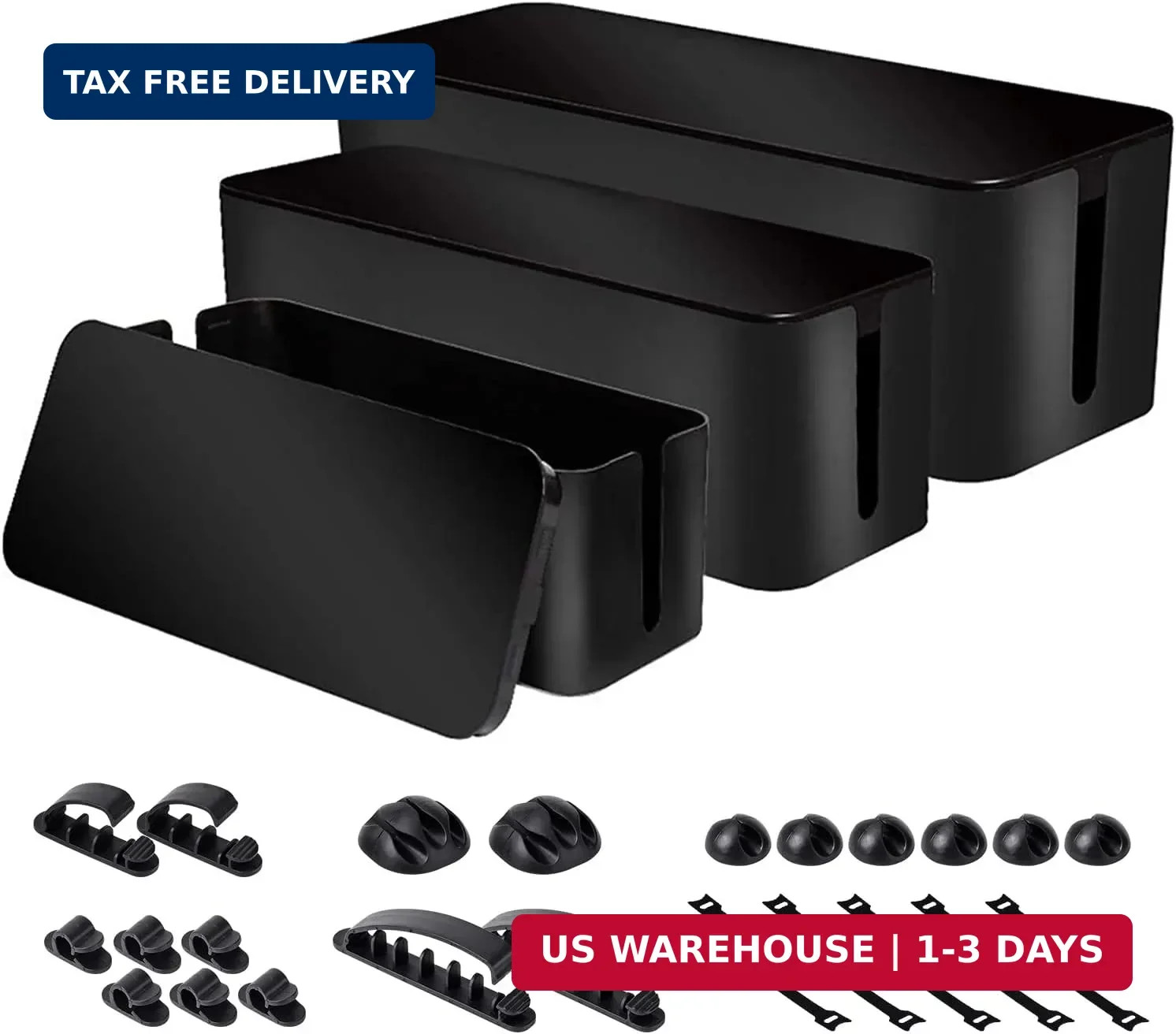 3 Pack Cable Organizer Box, Cable Management Box for Surge Protector | Under Des