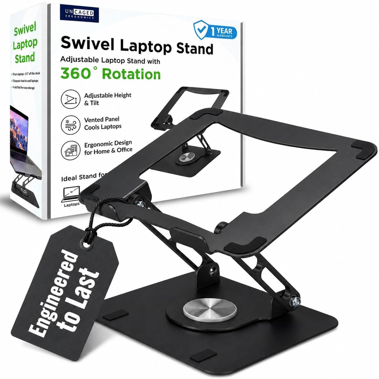 Ergonomic Laptop Stand for Desk Riser Adjustable Black Laptop Desk Riser with