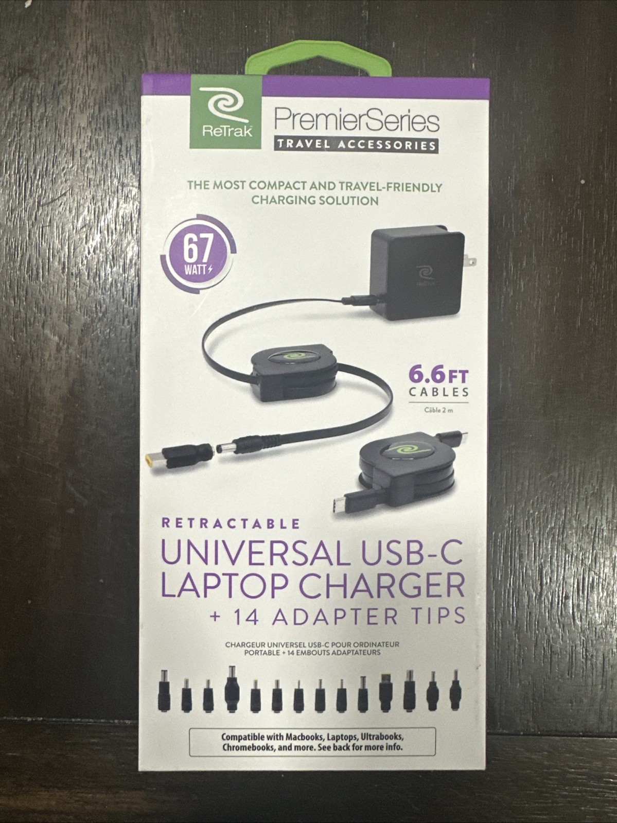 ReTrak 67W Retractable Universal USB-C Laptop Charger + 14 Adapter  New