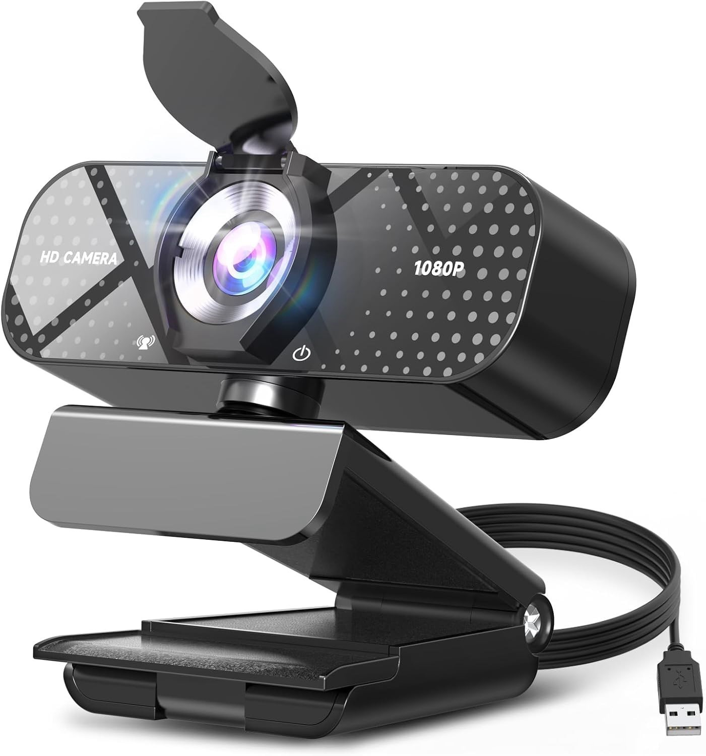 TRAUSI 1080P Full HD Webcam Privacy Cover Wide Angle USB Plug Play PC