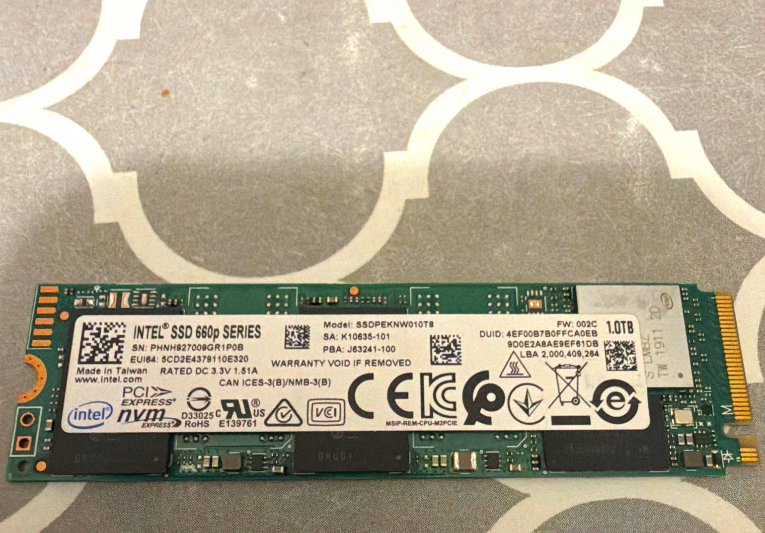 Intel 660p Series 1TB M.2 2280 NVMe PCIe Internal SSD SSDPEKNW010T8