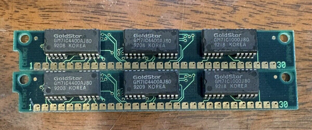 2 x 1MB 30-Pin 3-Chip 80ns FPM SIMM Memory RAM 2MB Vintage PC 286 386 *Tested*