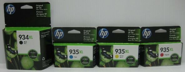 Set 4 NEW Genuine Sealed HP 934XL Black 935XL Color Ink Cartridges 2016-2017