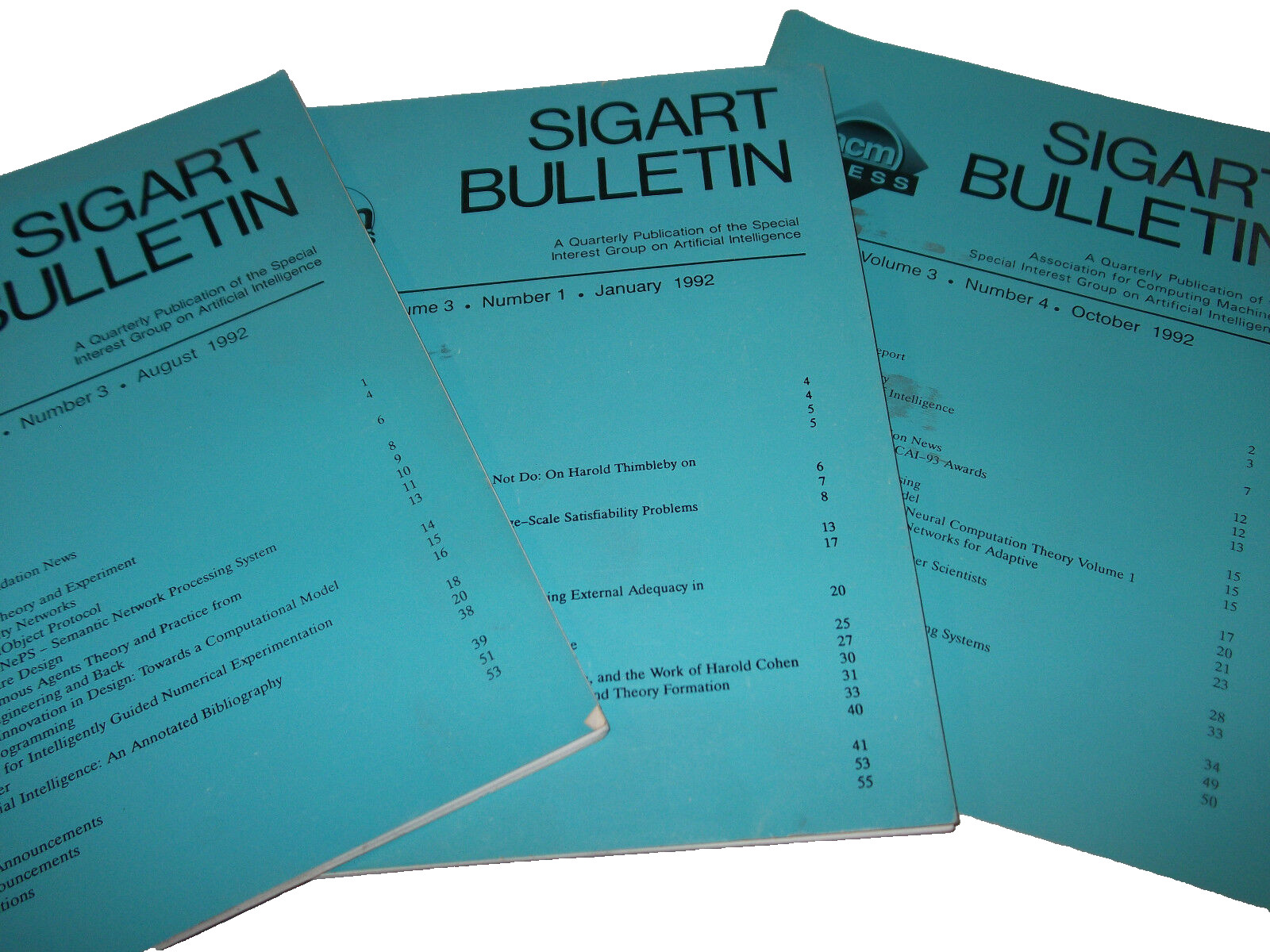 SIGART BULLETIN ARTIFICIAL INTELLIGENCE 1992 VINTAGE RARE LOT OF 3 PCS