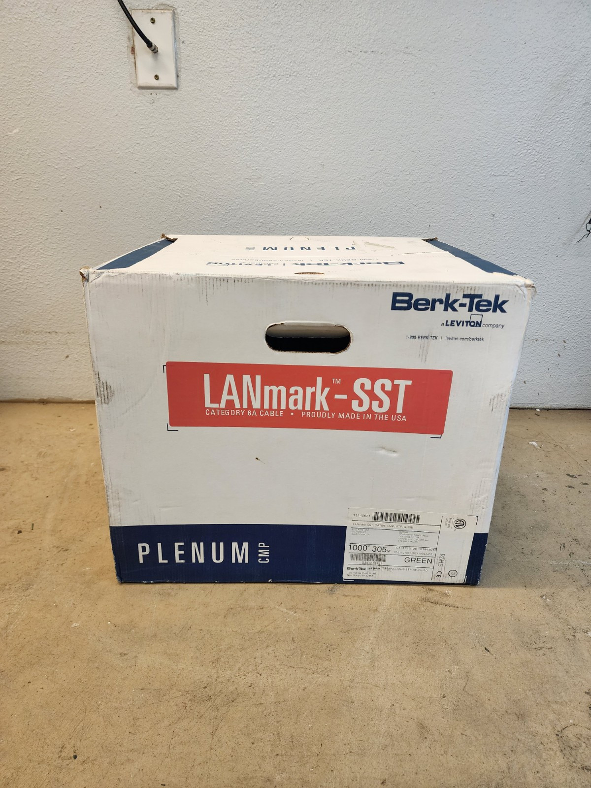 1000' BERK-TEK 11140631 UTP, Cat 6A, CMP, Commercial, 23-4P UTP-CMP SOL BC Green