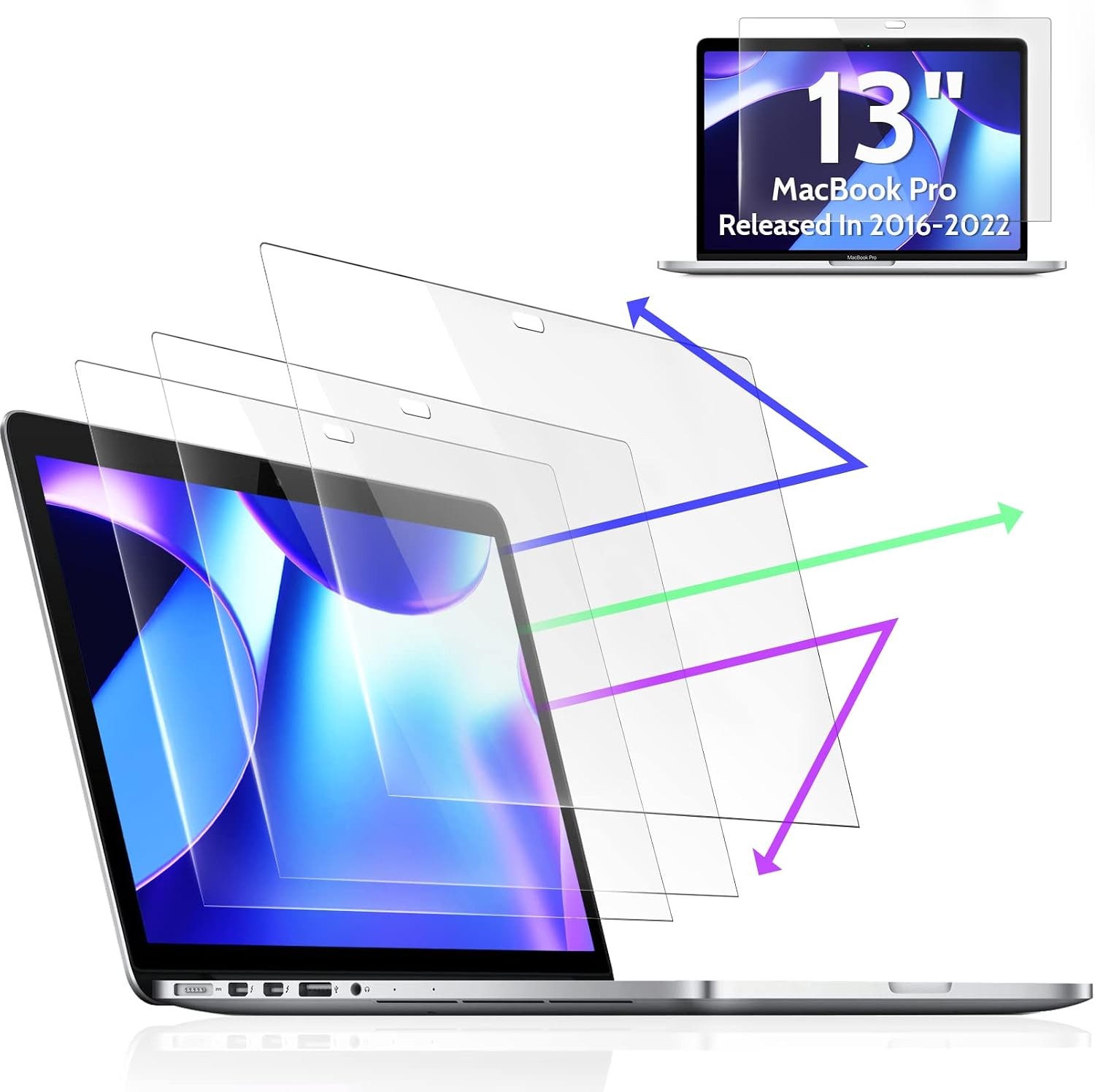 3-Pack Blue Light Blocking Screen Protectors for 13 Inch MacBook Pro Laptop