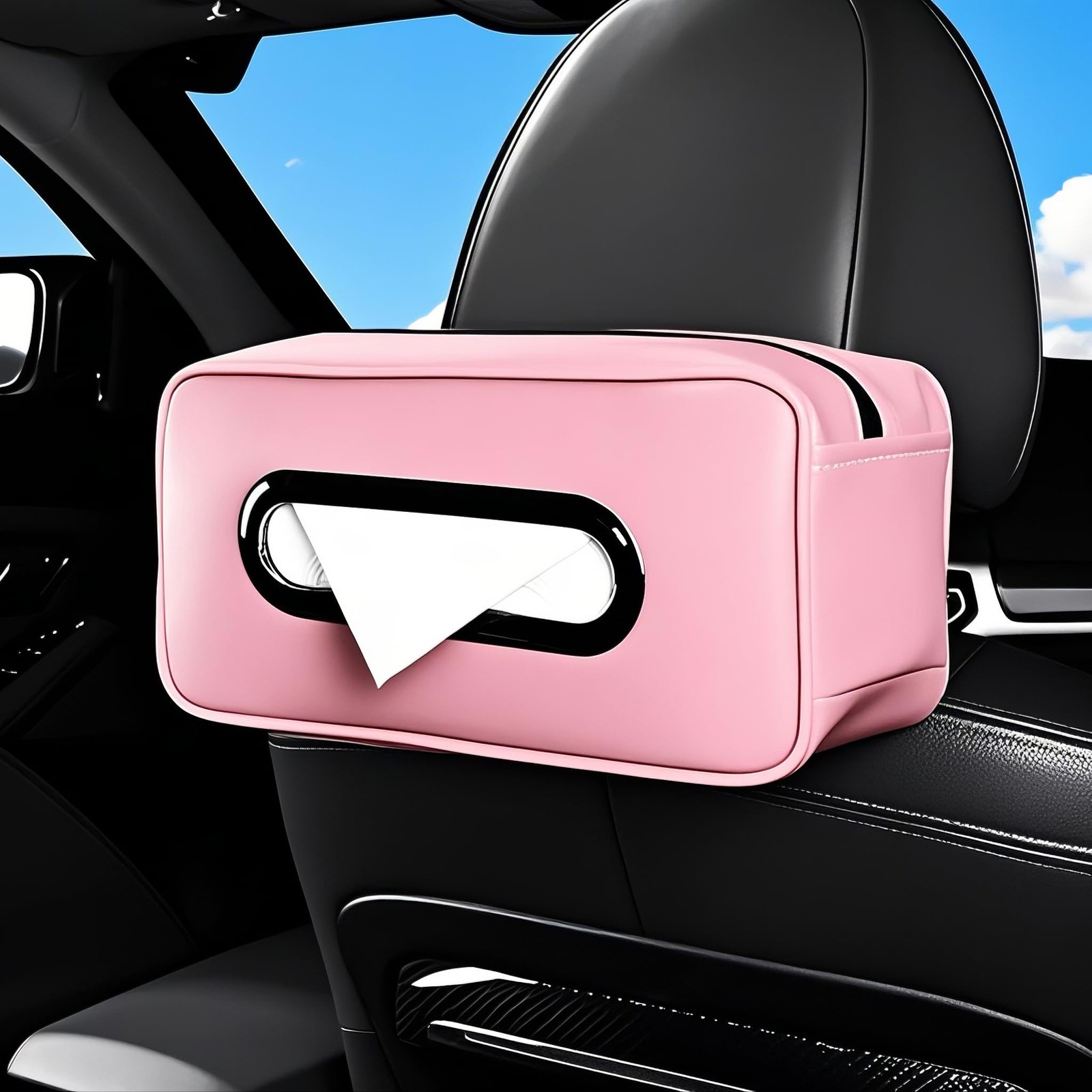 HOLDCY Car Tissue Holder - Universal Soft PU Faux Leather Box with Quick-Rele...