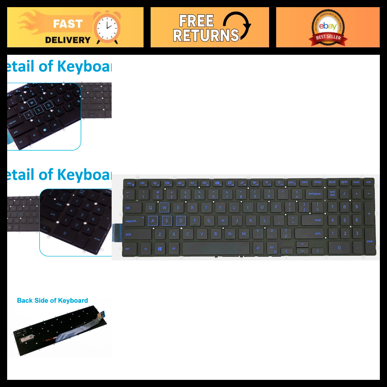 Backlit Laptop Keyboard Replacement, US English, Compatible with Dell G7/G5/G3 S