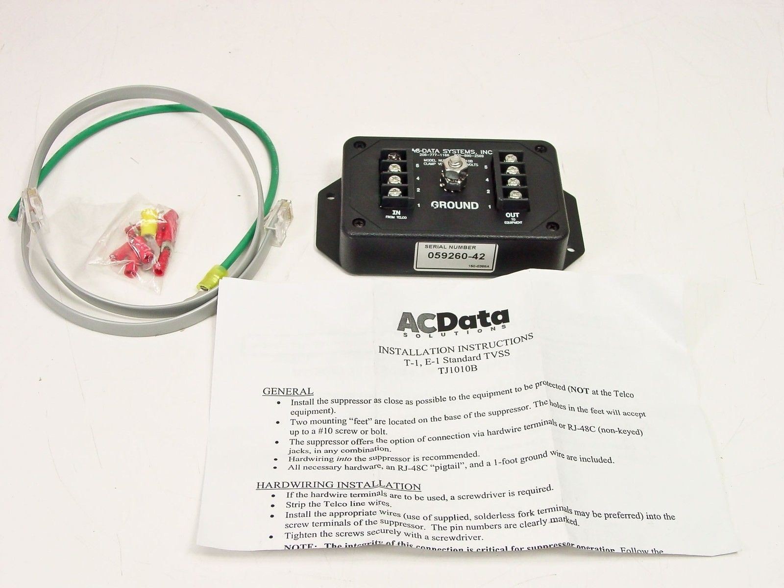 AC Data Systems TJ1010B T1 E1 TVSS Surge Suppressor Protector RJ-48C 10V