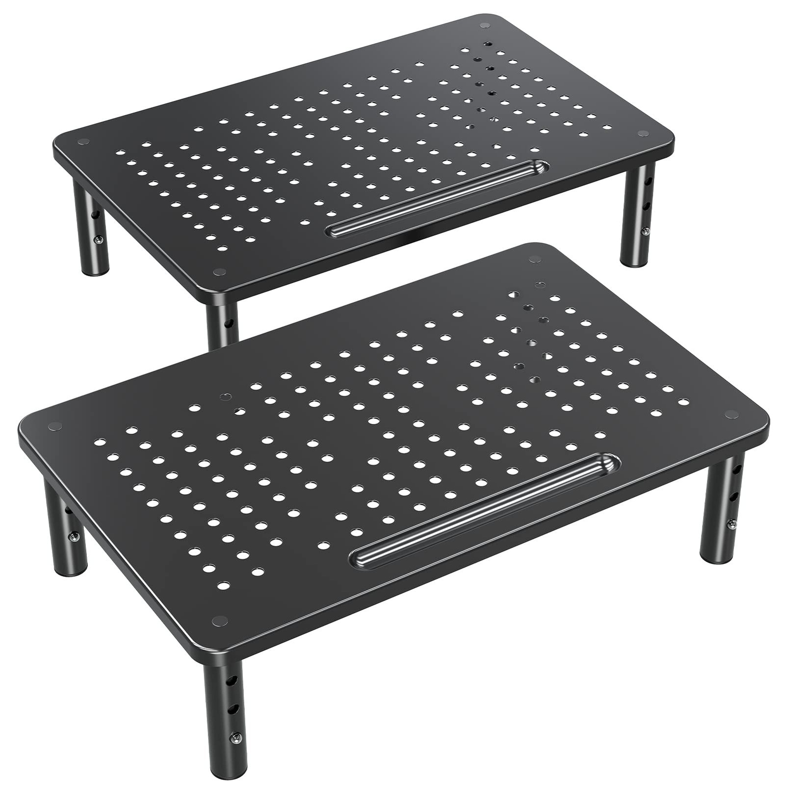 2 PCS Monitor Stand Riser 3 Height Adjustable Laptop PC Printer Mesh Metal
