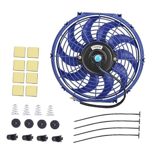 Slim Electric Radiator Cooling Fan - 12 Inch, 12V 80W Motor, Blue, with