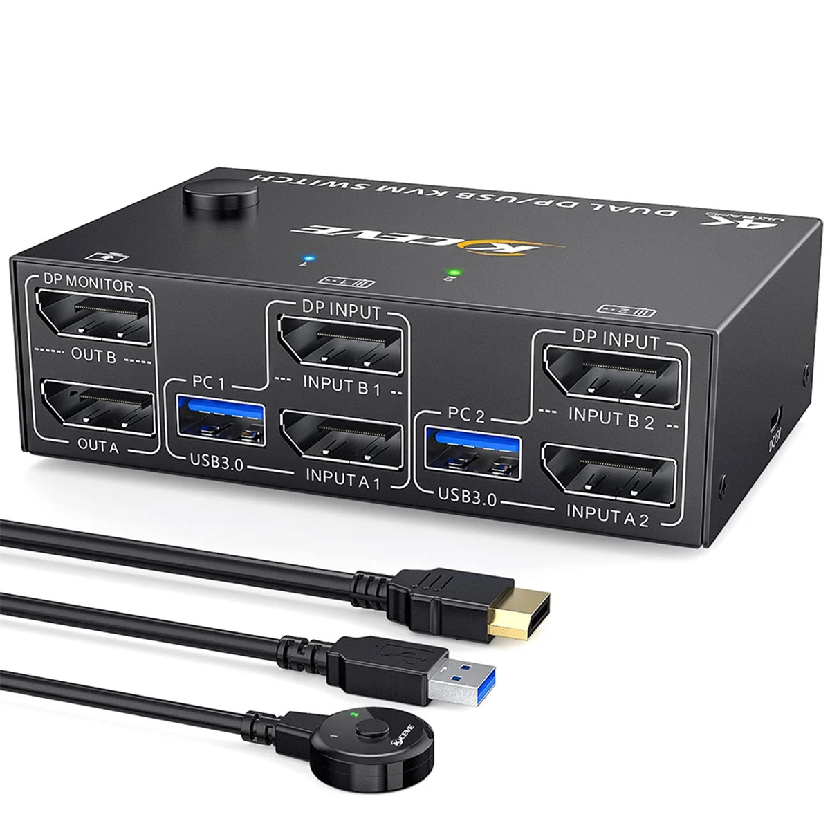 KCEVE Dual Monitor DisplayPort KVM Switch 2 Port 4 USB3.0 DP1.4 8K