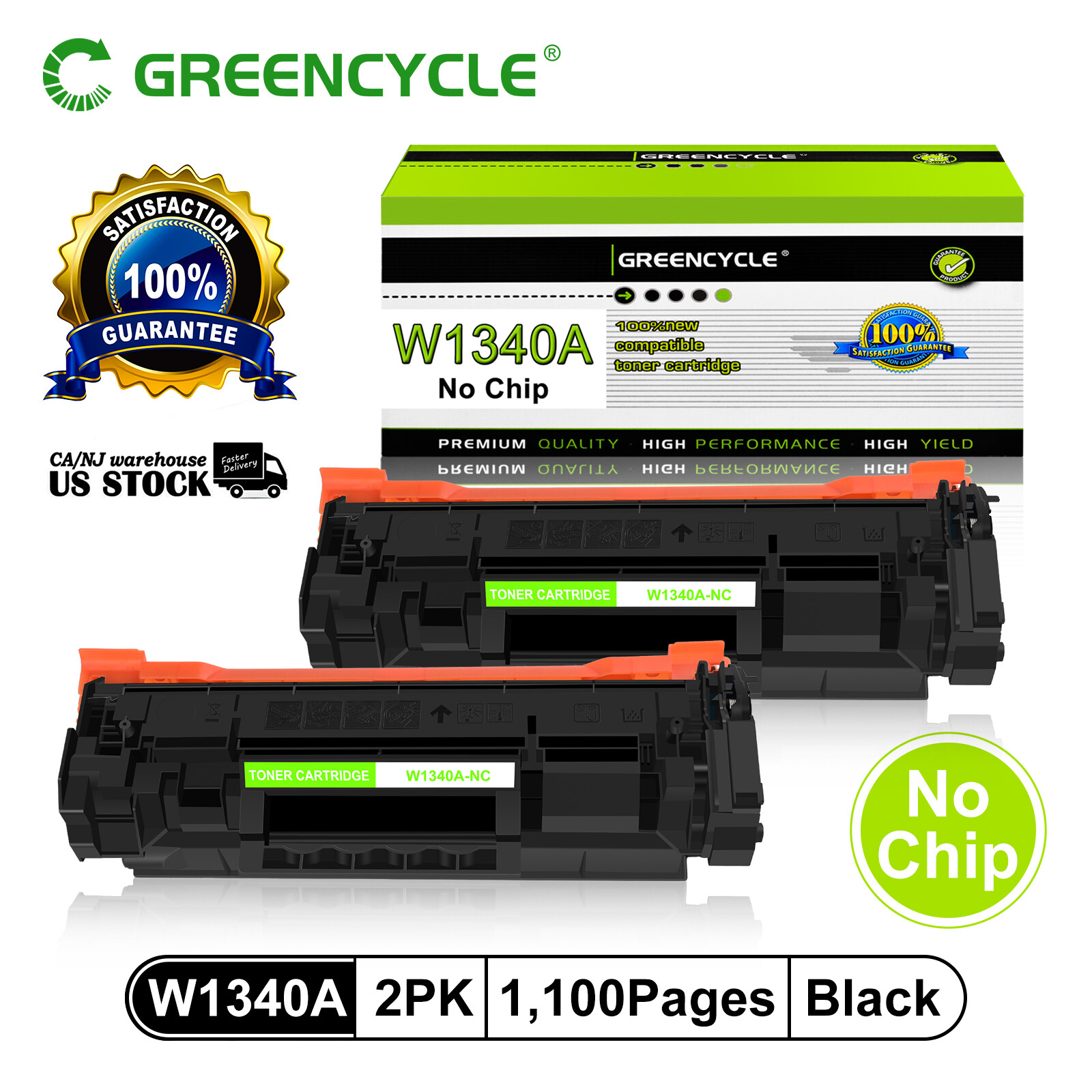 Greencycle 2PK W1340A 134A No Chip Toner Cartridge For HP Laserjet MFP M234sdwe