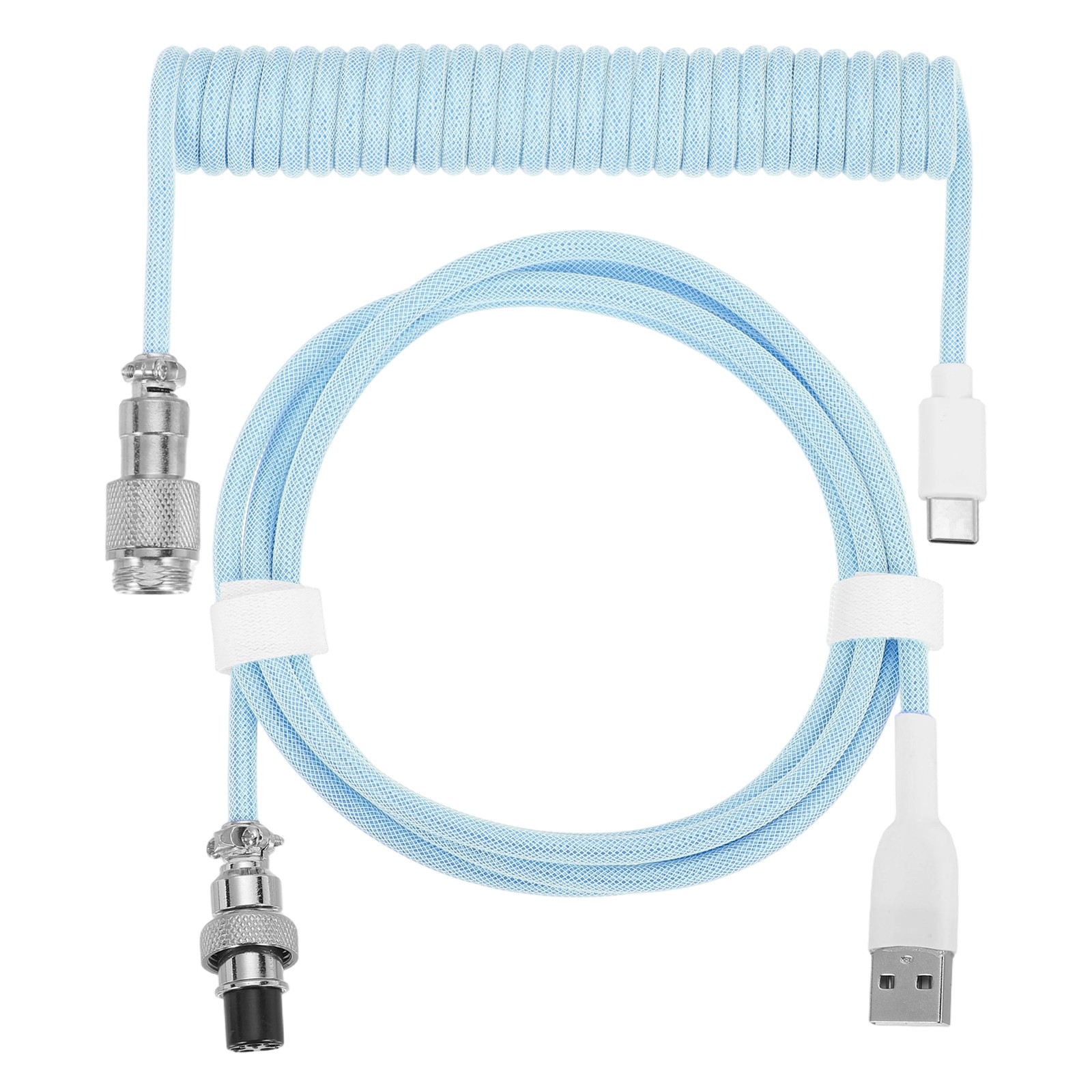 10 ft Coiled Keyboard Cable Type-C to USB Aviation Cable Blue