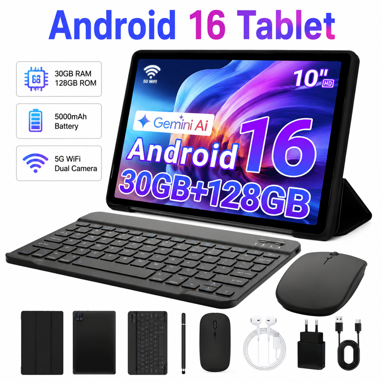 Urao New Android 16 Tablet 10.1" HD 128GB ROM +1TB TF 5MP+8MP Octa-Core PC 2026
