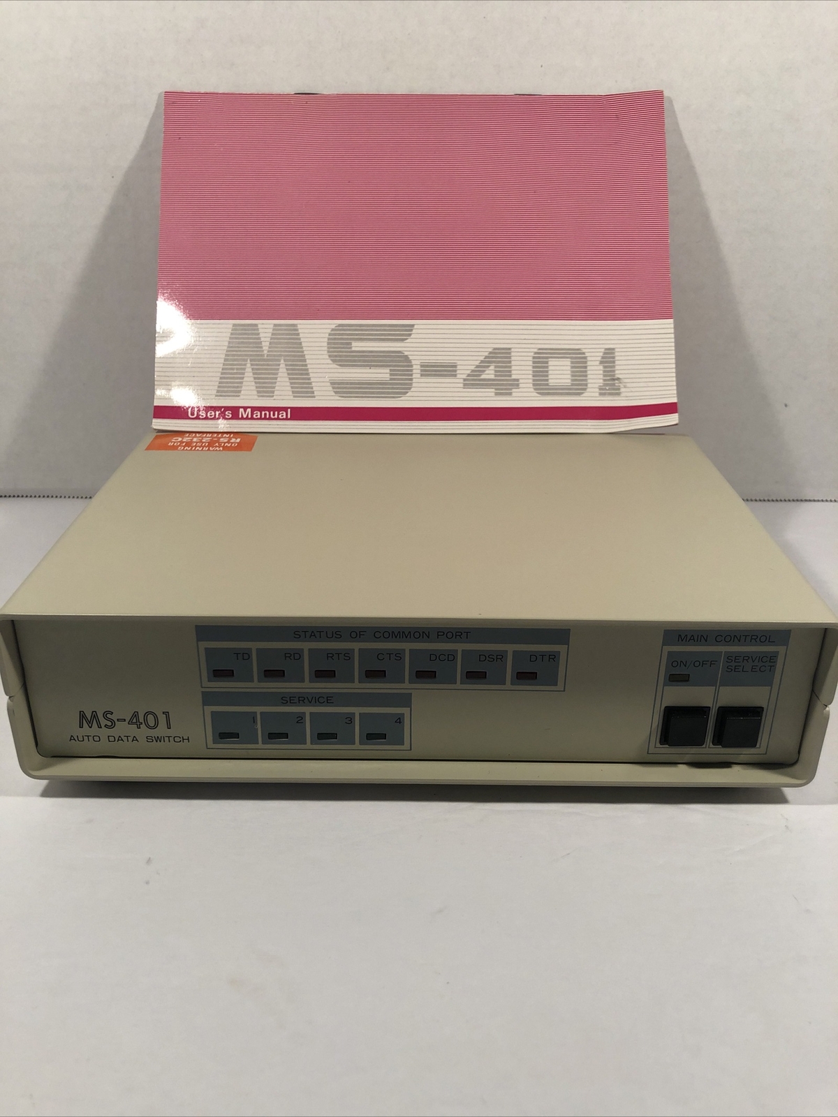 MS-401 Auto Data Switch W/Users Manual 1988 No A/C Adapter/Cord.