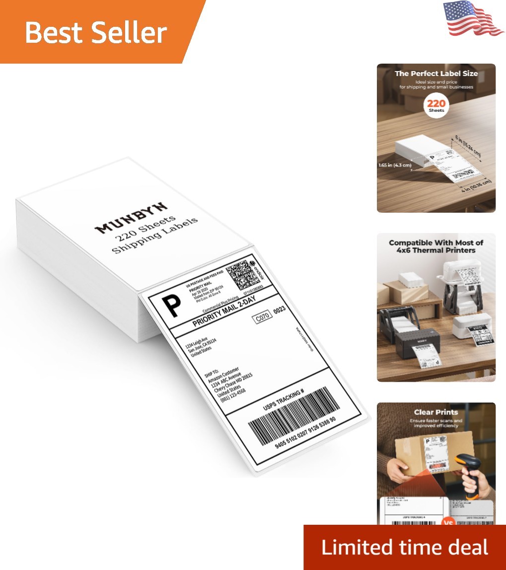 Effortless Shipping with 220 Count 4x6 Thermal Printer Labels - Clear Prints