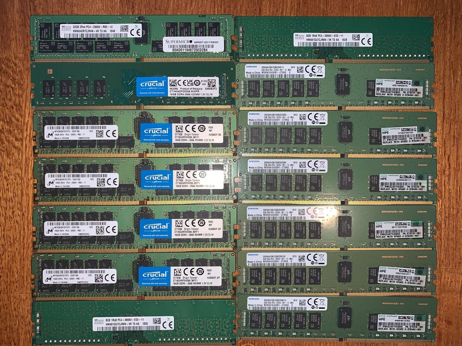Lot: 14 Sticks MIX OF: 32GB 16GB 8GB (176GB) PC4-2666V ECC REG Server RAM Memory