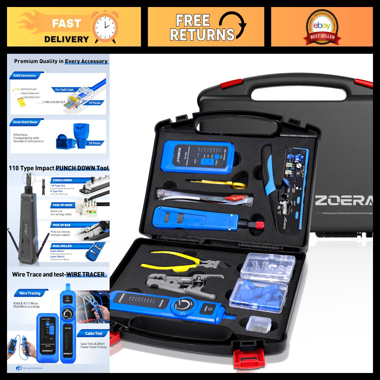 14-in-1 Professional Network Tool Kit - RJ45 Crimp Tool, Cable Tester, Wire Stri