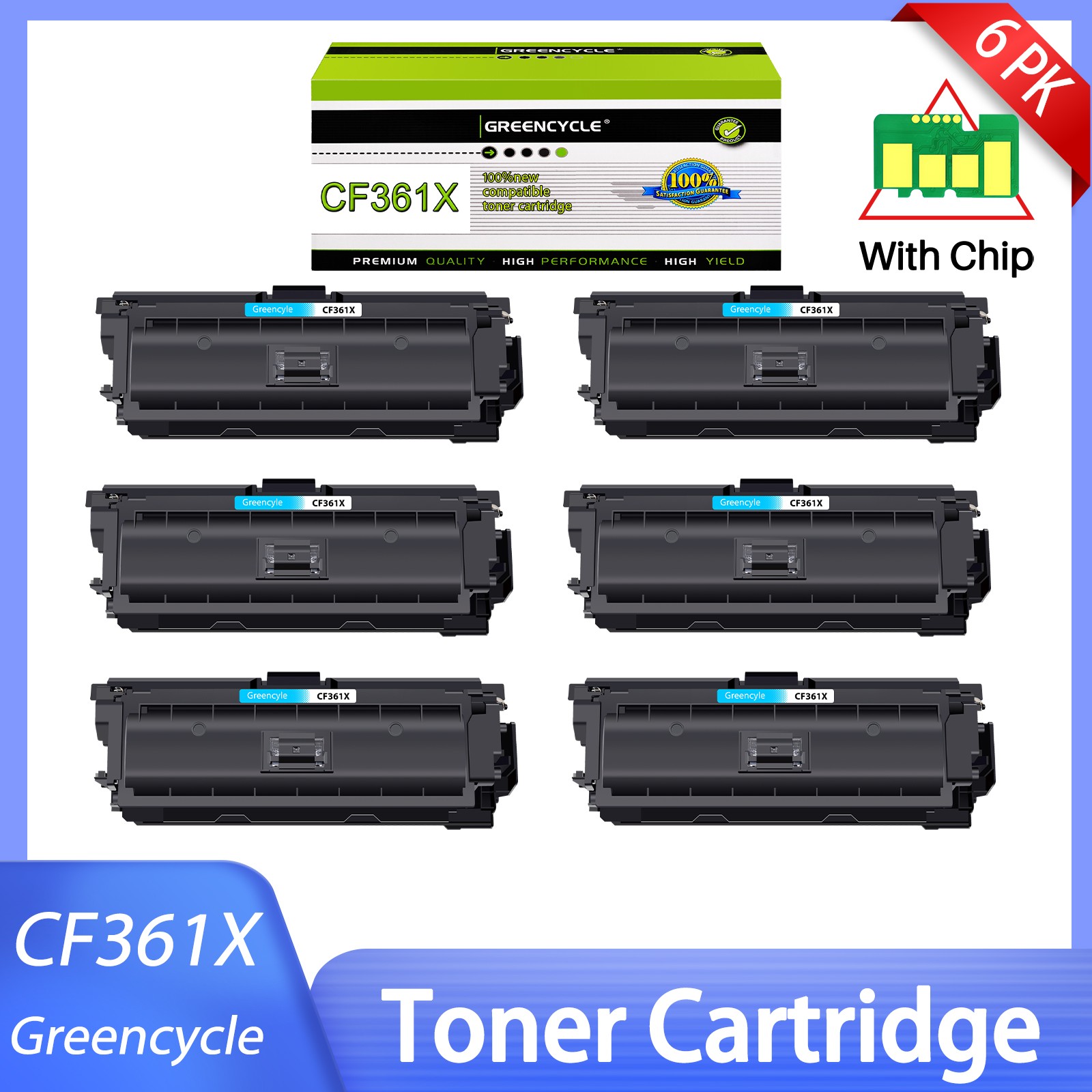 6PK CF361X 508X Toner Fit For HP Cyan LaserJet Enterprise M553n M553x MFP M577c