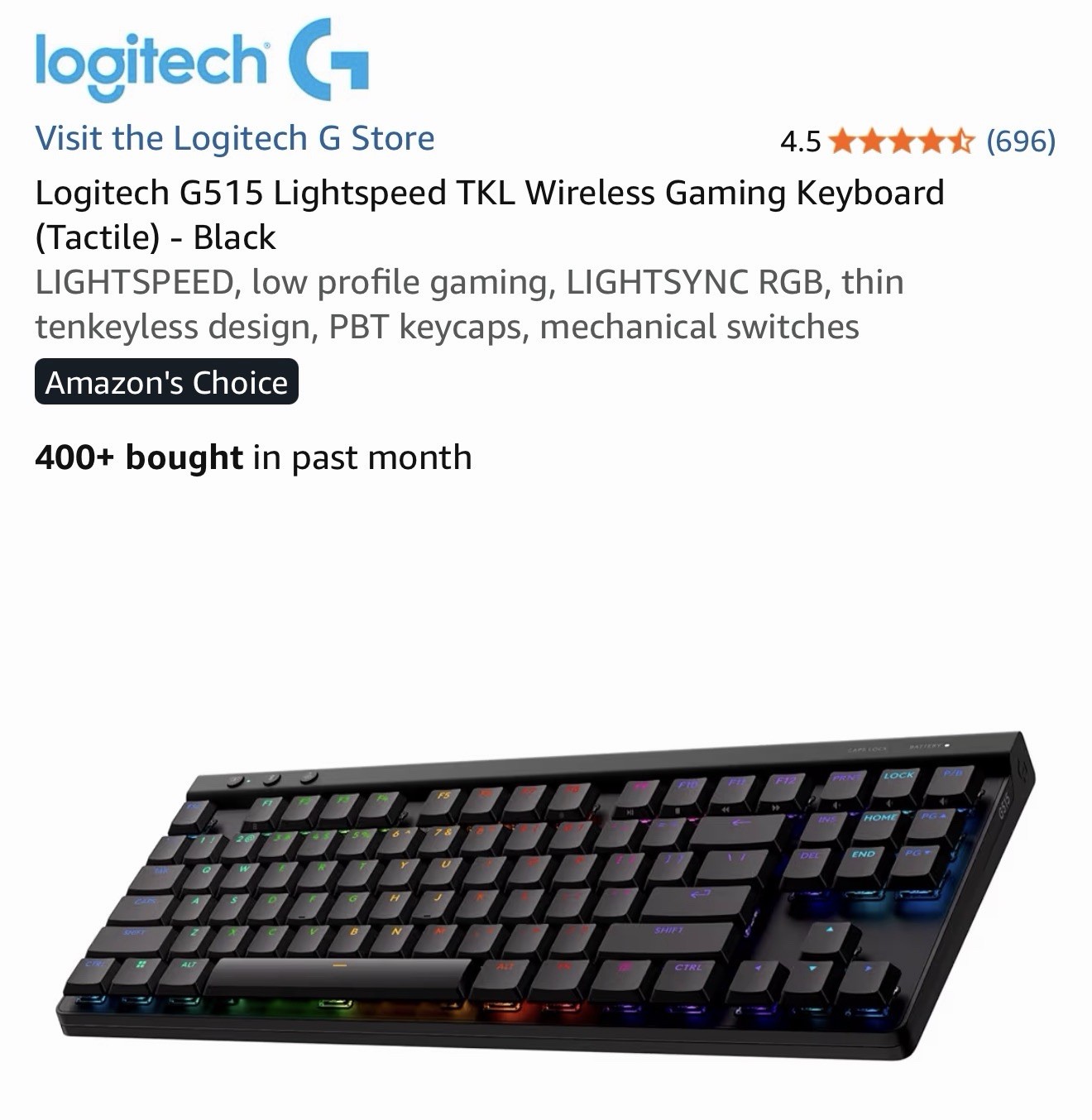 Logitech G515 LIGHTSPEED TKL Wireless Gaming Keyboard Tactile - SEALED