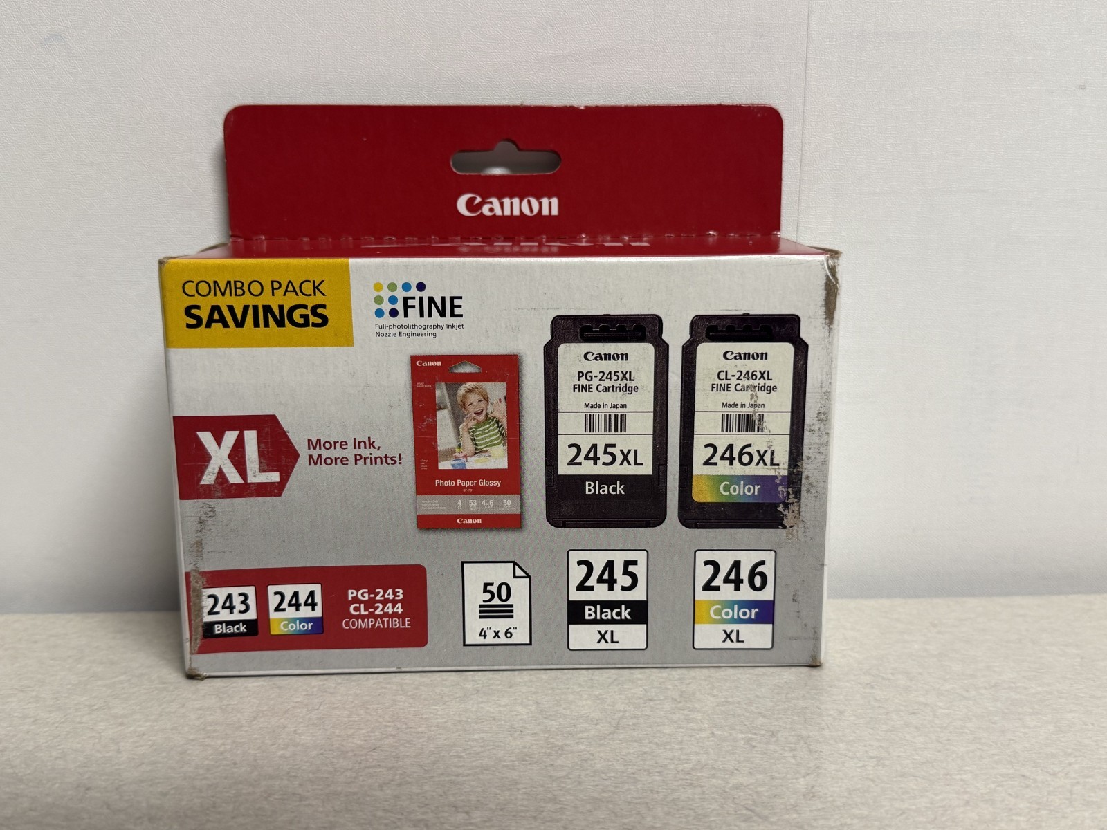 Genuine Canon PG-245XL CL-246XL Black Color Ink Combo Pack + 50 Photo Paper OEM