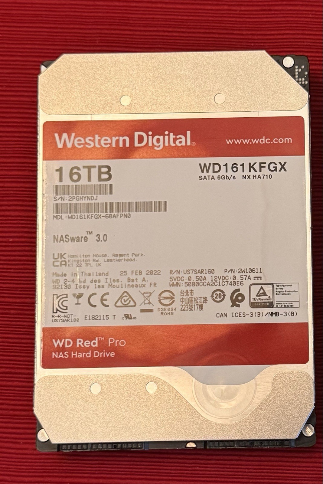 Western Digital Red Pro (7200RPM, 3.5", SATA III, 512MB Cache) 16TB Internal..