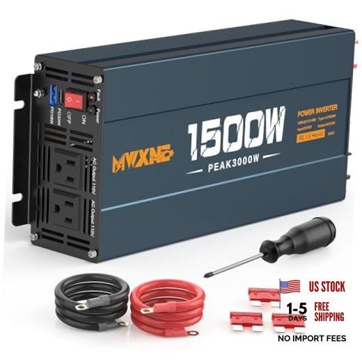 Dual AC 1500W Power Inverter - 12V DC to 120V Converter - Navy Blue/Black