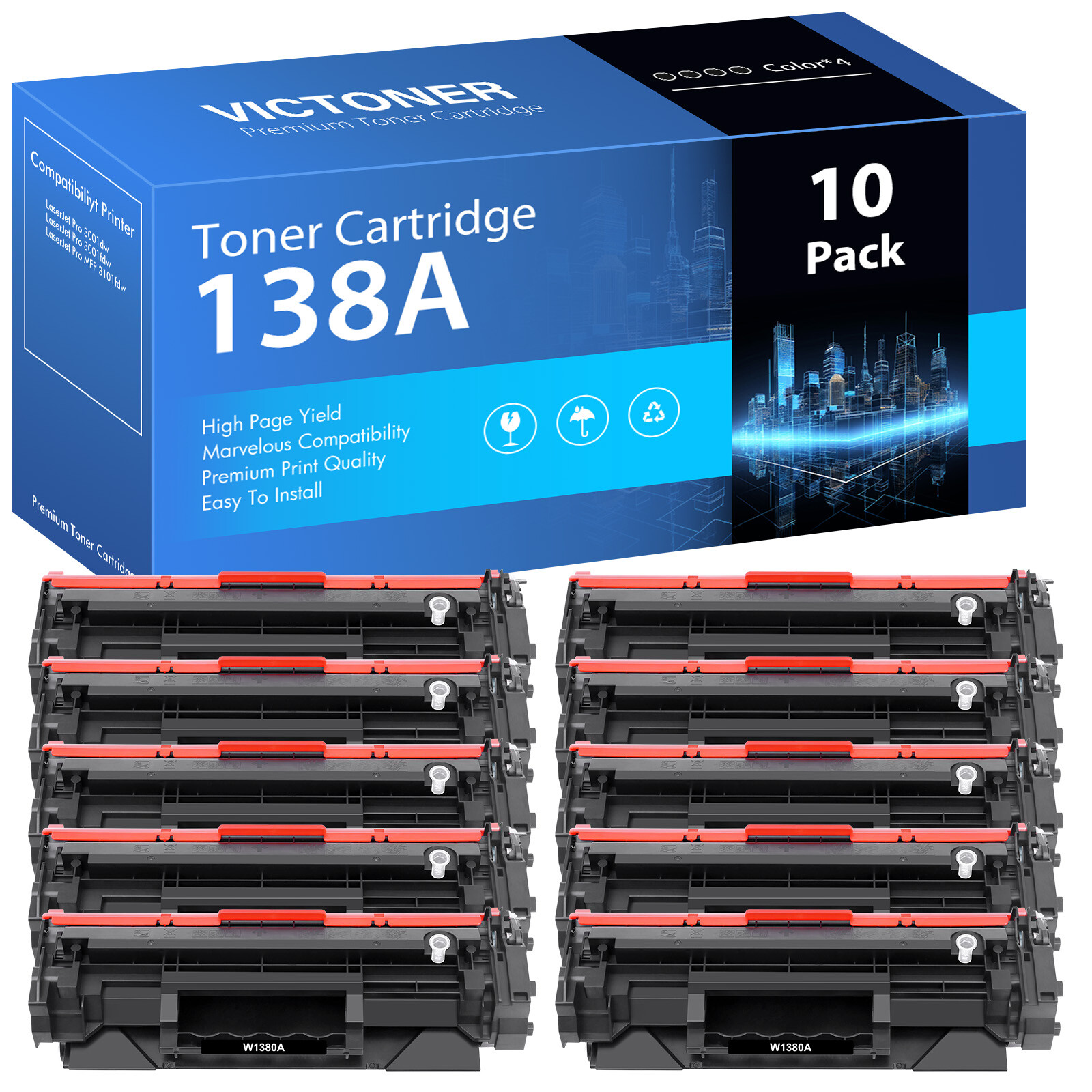 10PK W1380A Toner Compatible With HP 138A LaserJet Pro 3001dw 3101fdw WITH CHIP