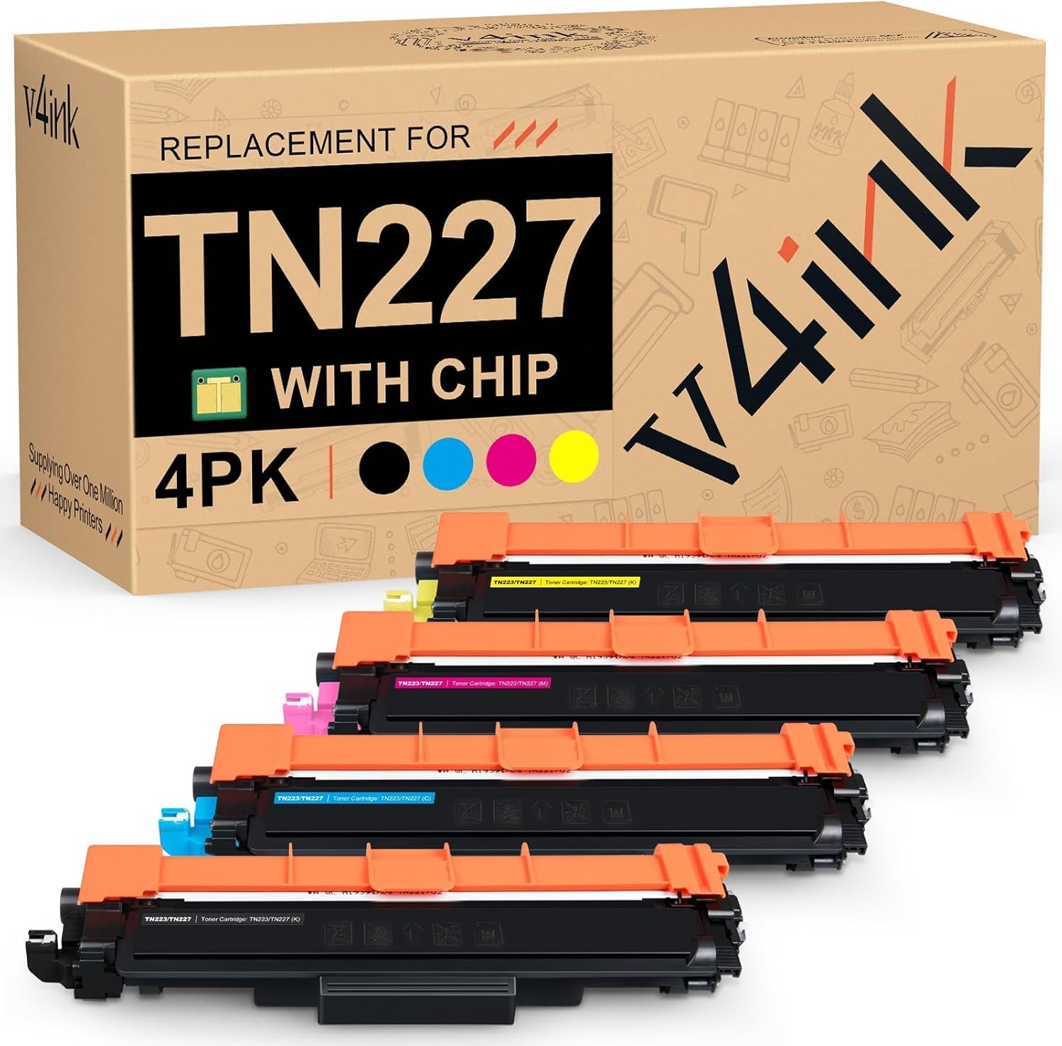 TN227 High Yield Toner Cartridge 4 Pack Replacement for Brother TN-227 TN223 TN