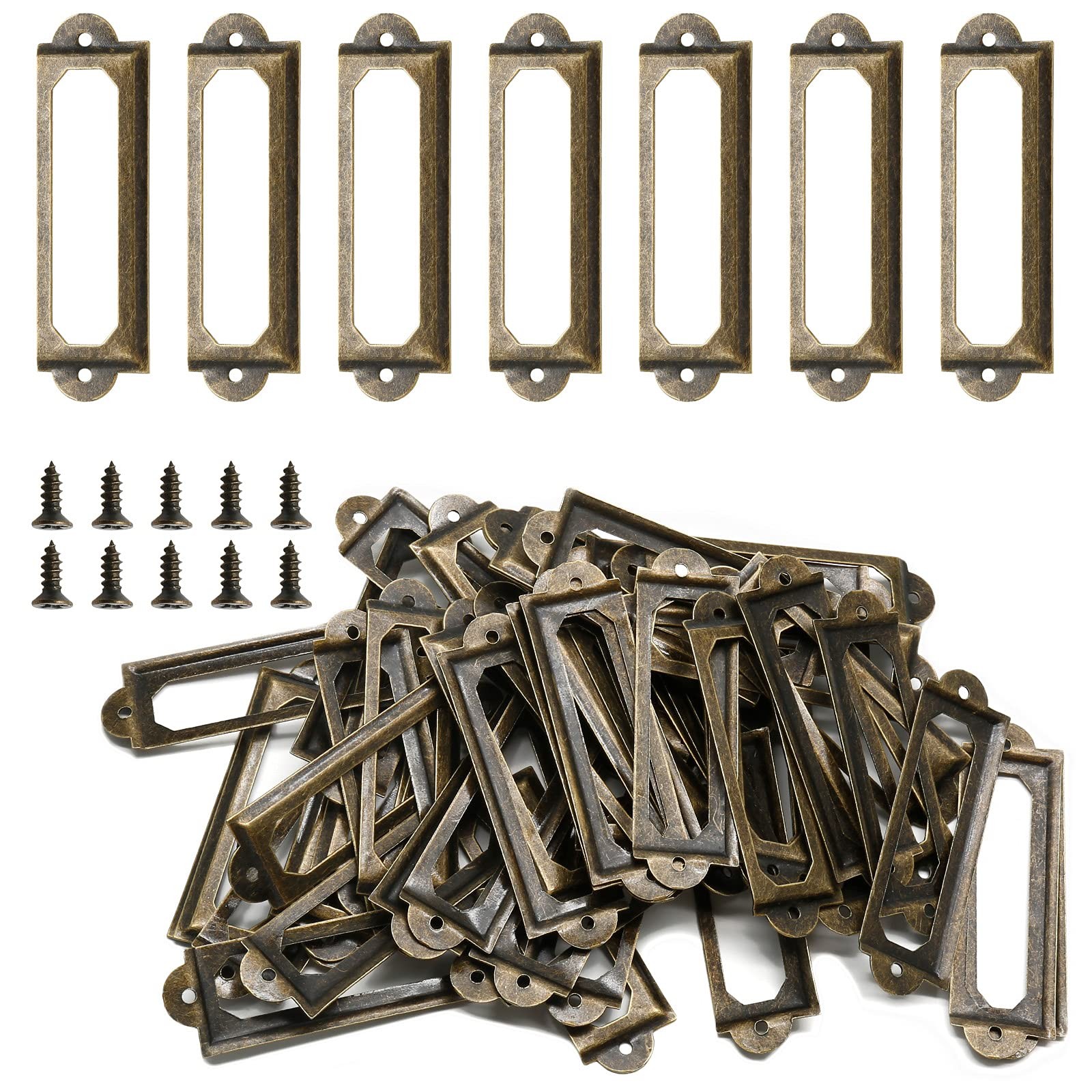 50Pcs Metal Library Label Holders, File Cabinet Label Frames with Screws, Car...